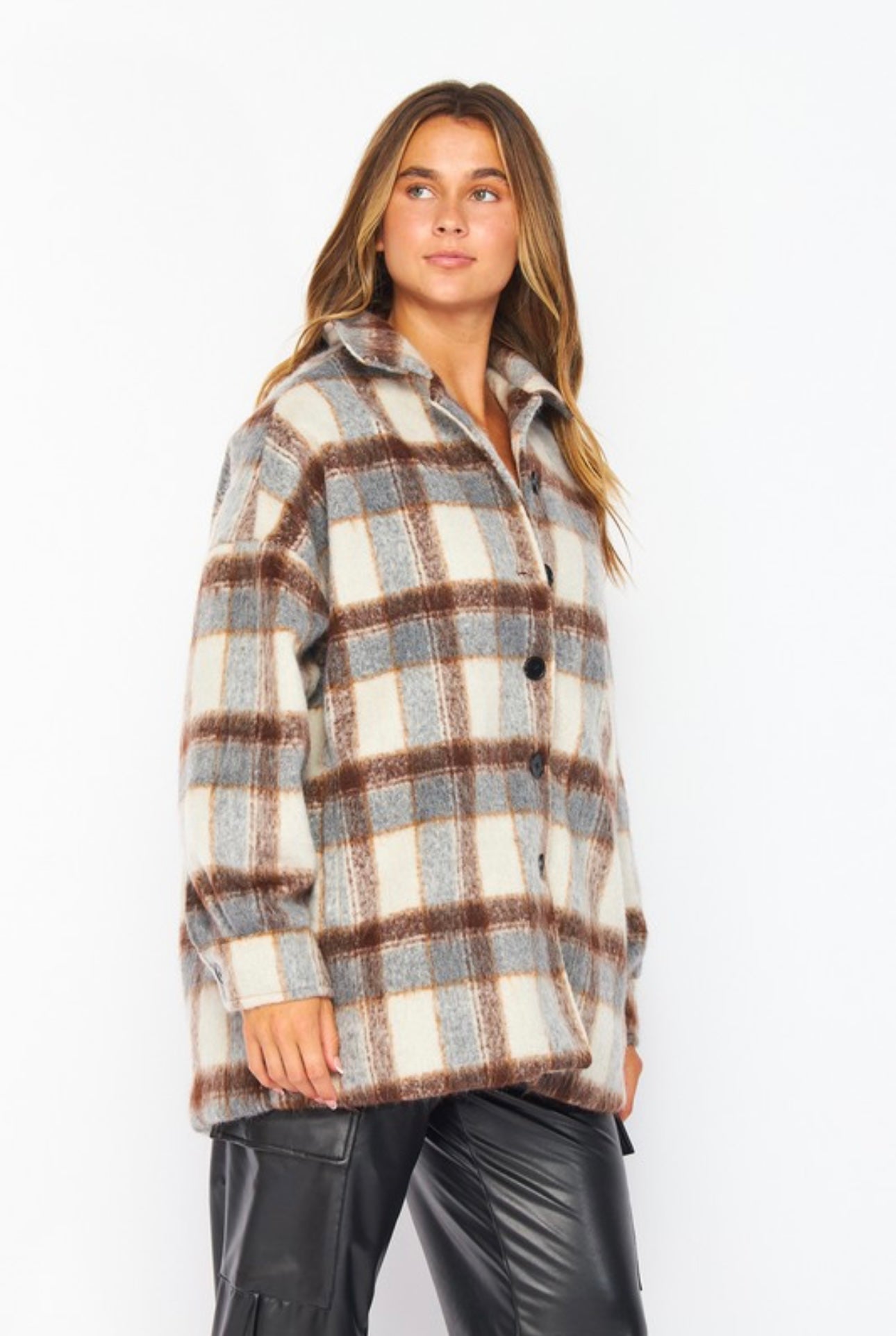 Soft Thick Plaid Button Shacket