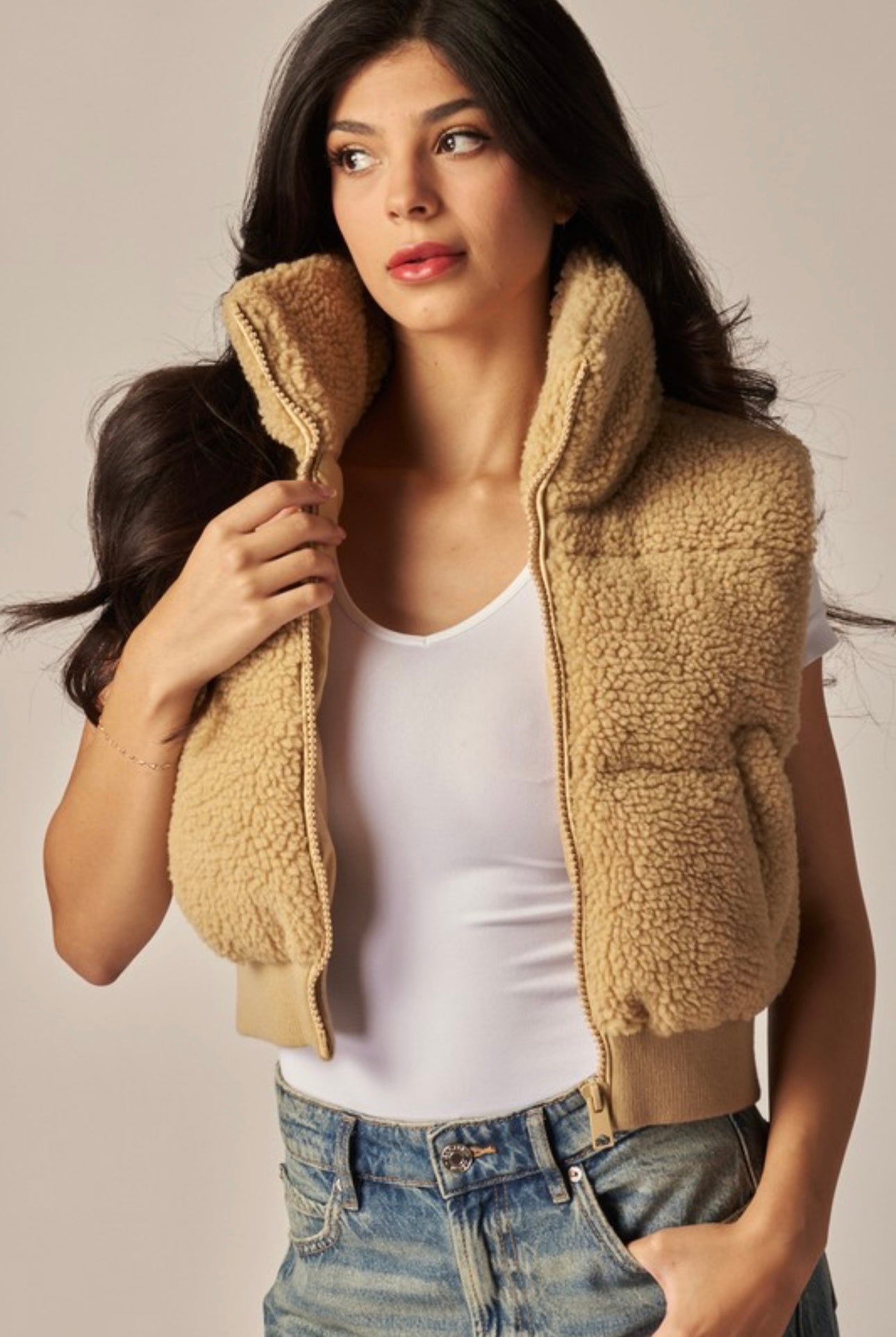 Fuzzy Sherpa Crop Puffer Vest