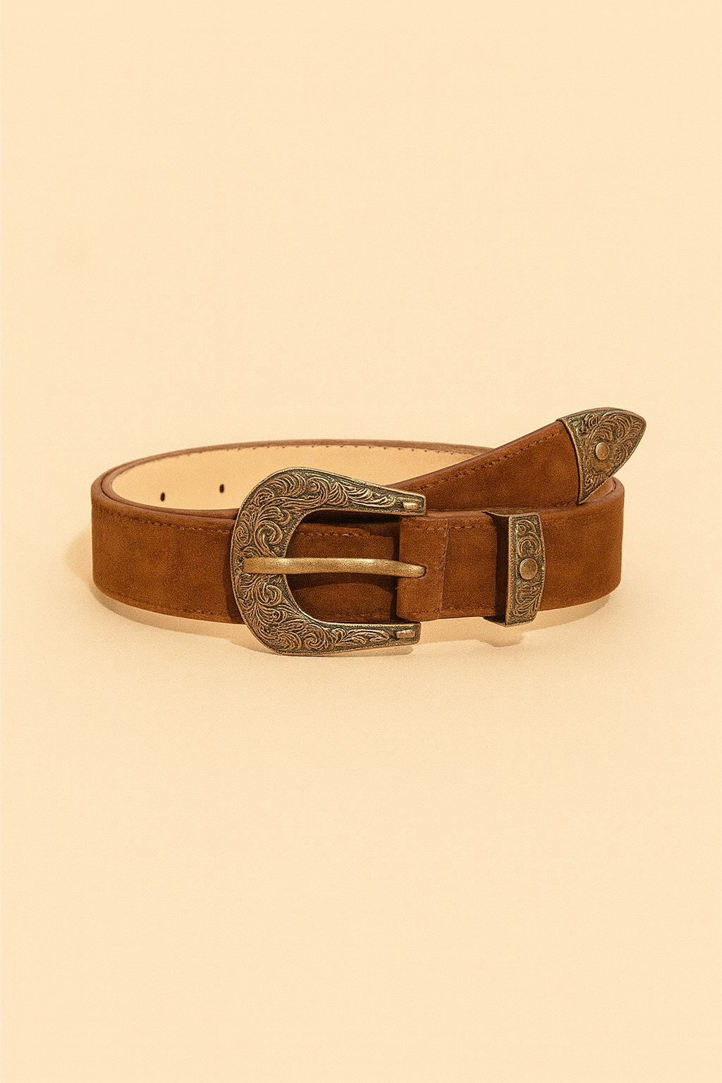 Suede Vintage Belt with Bronze Buckle