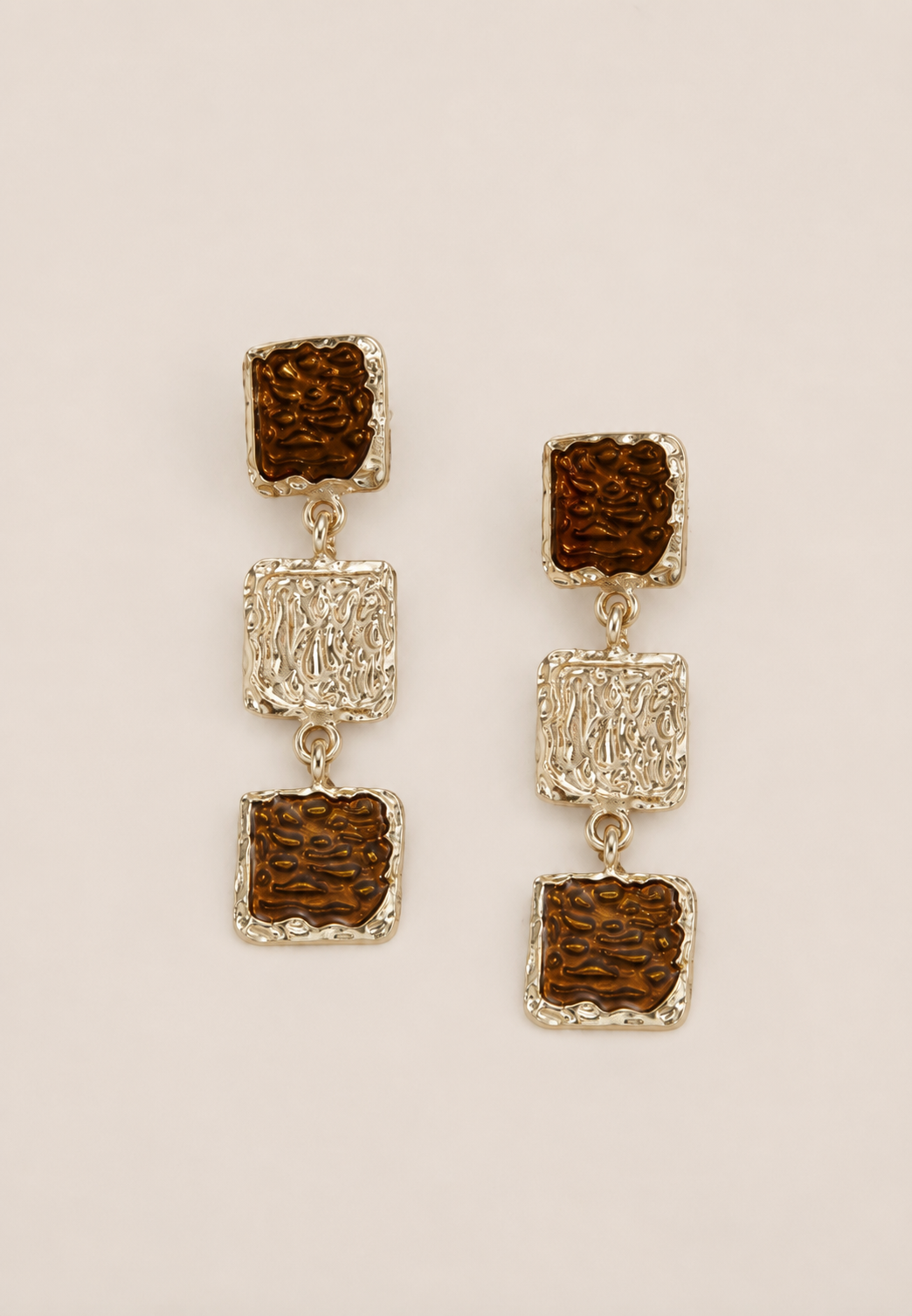 Gold Tri Square Dangle Earrings