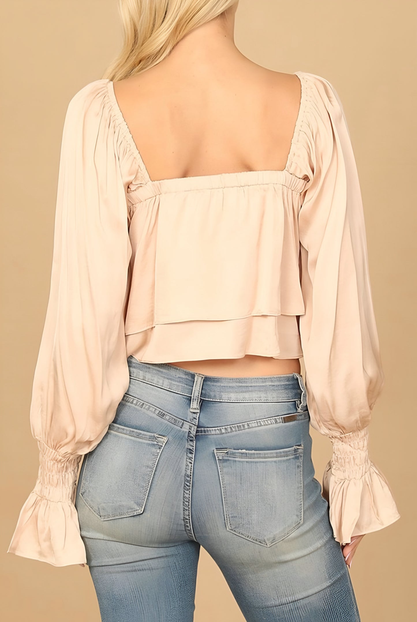 Satin Peasant Square Neck Top