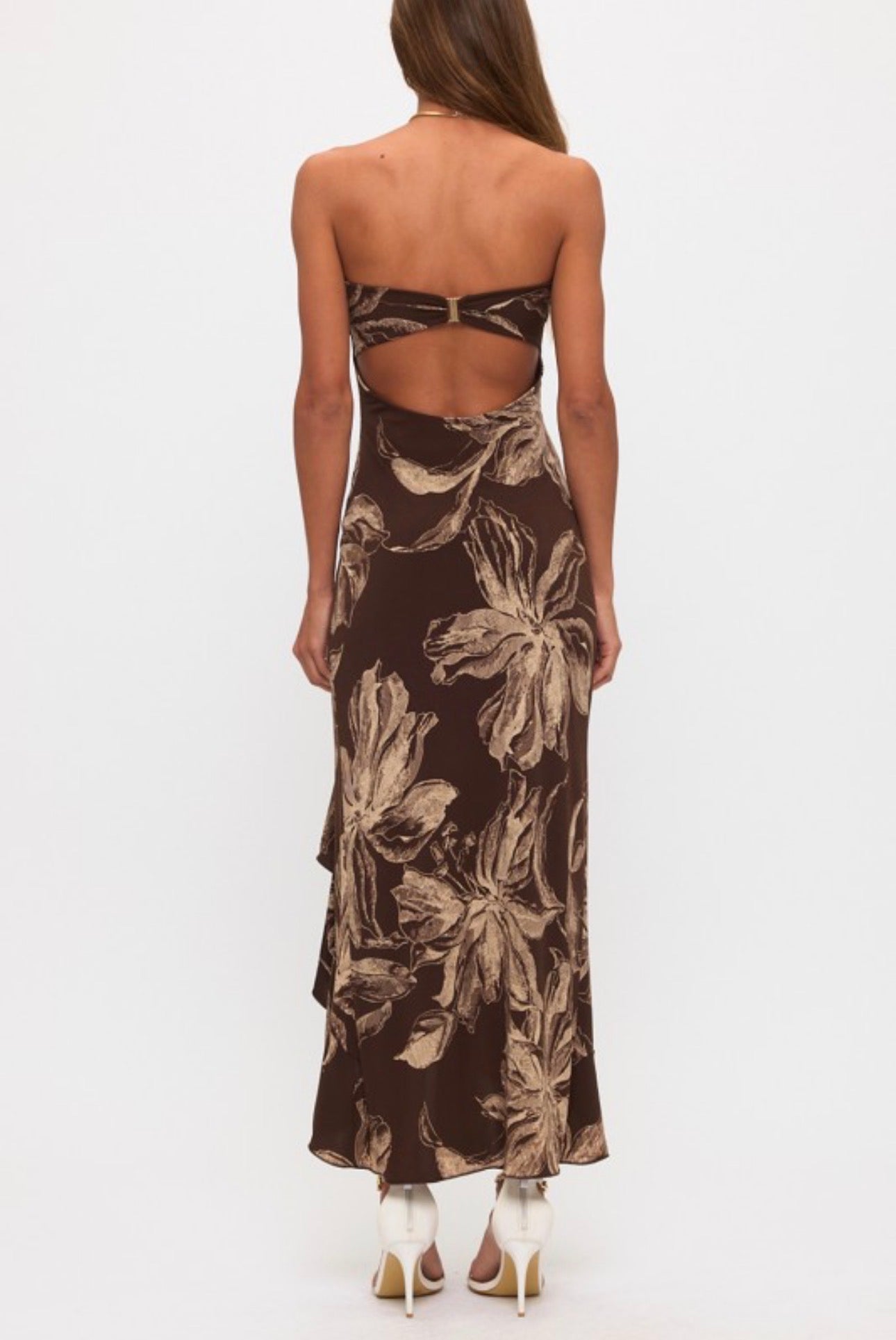 Island Floral Strapless Maxi Dress with Ruffled Hem