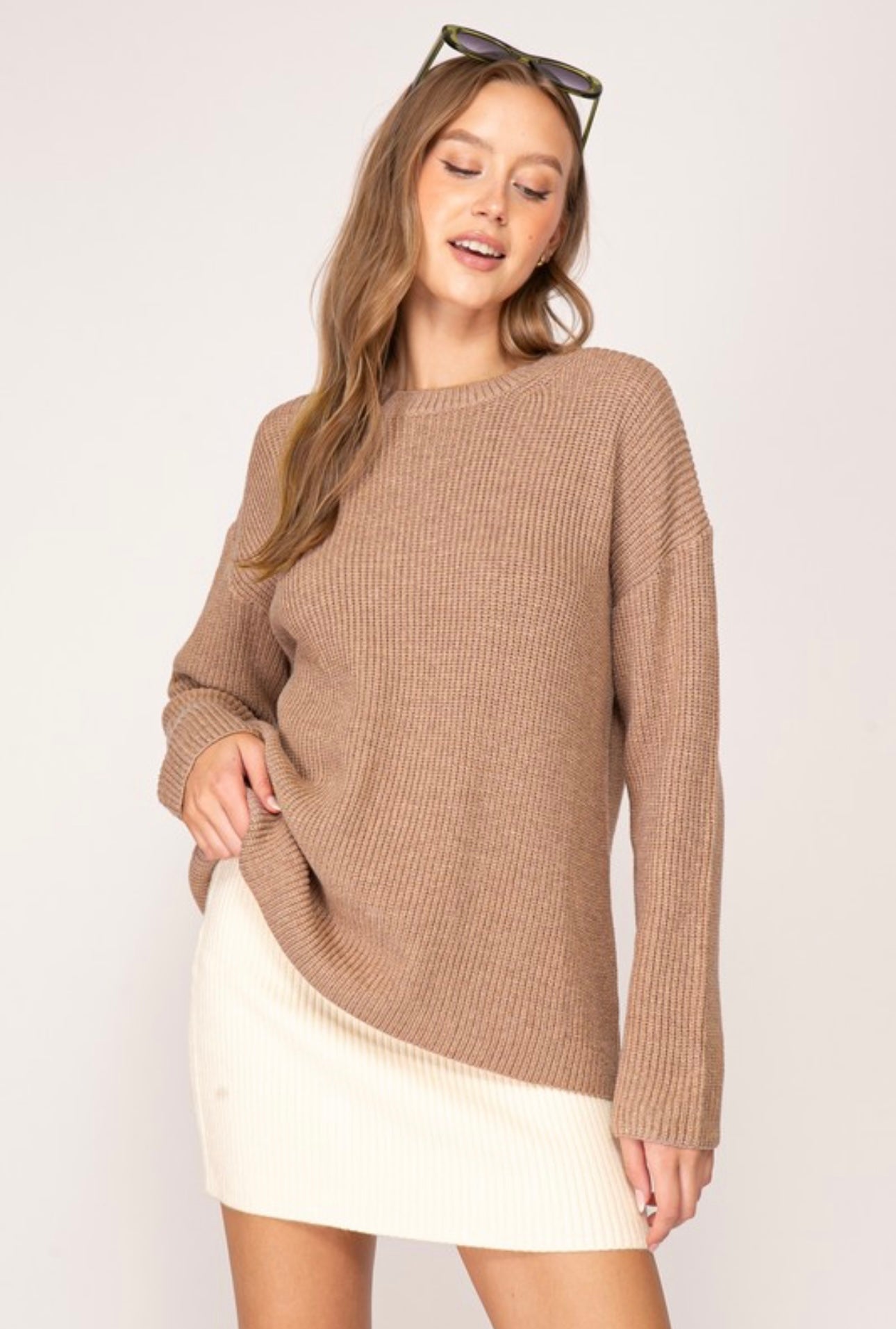 Single Cut Shoulder Ribbed Sweater