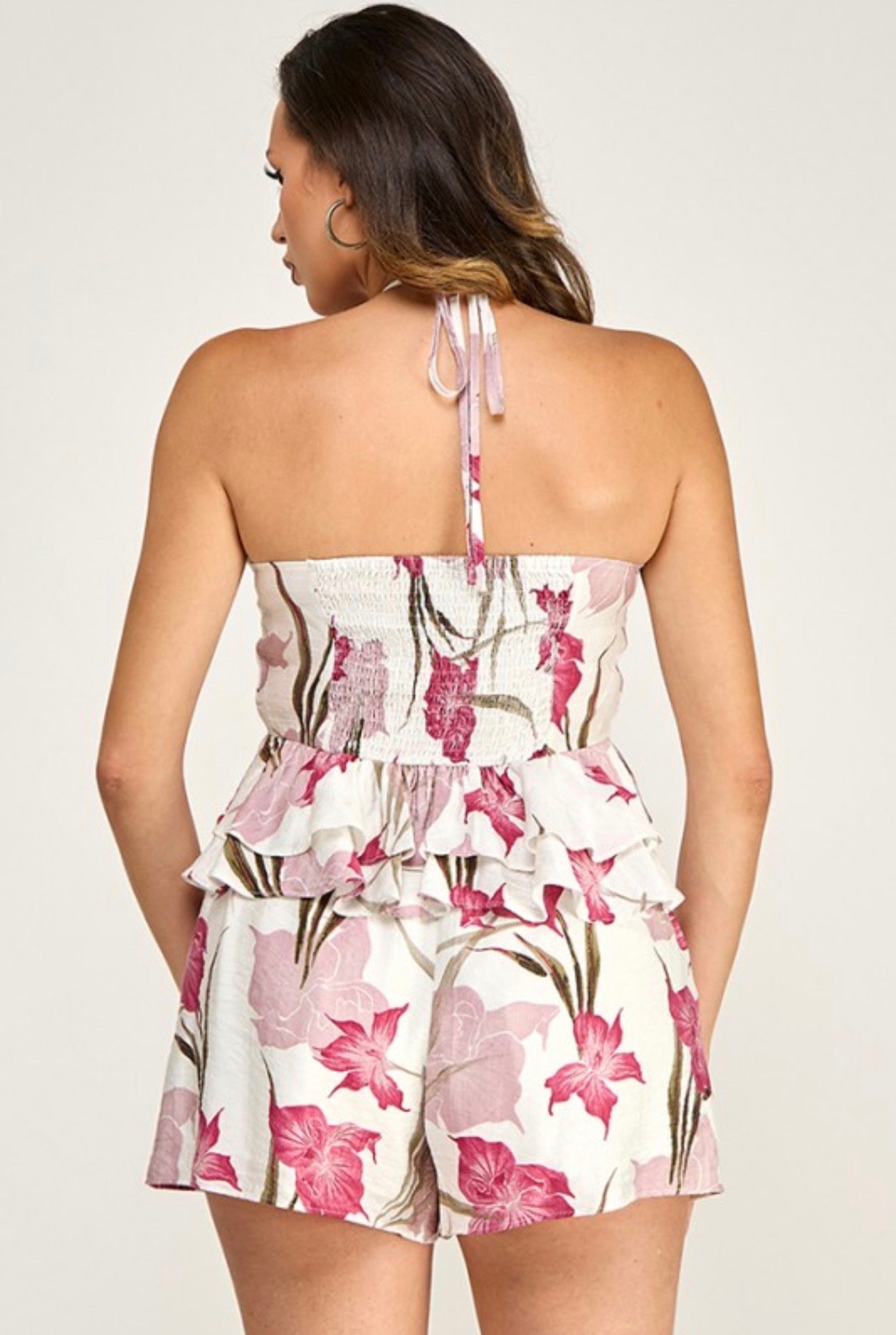Berry Floral Tie Halter and Flow Shorts Set