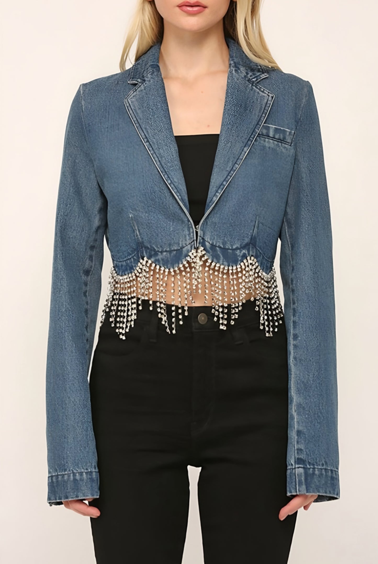 Bejeweled Cropped Jean Jacket