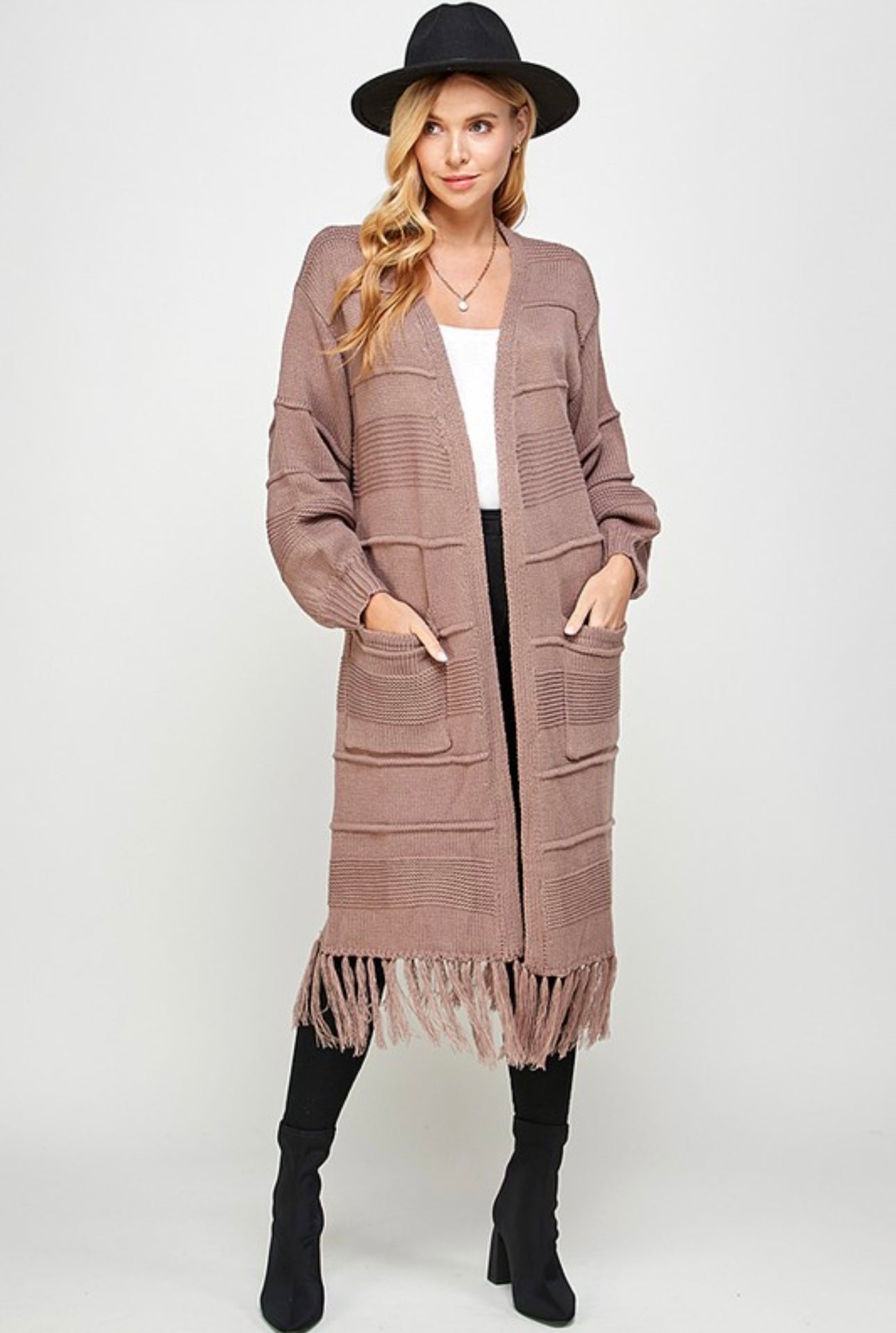 Tassel Hem Open Cardigan