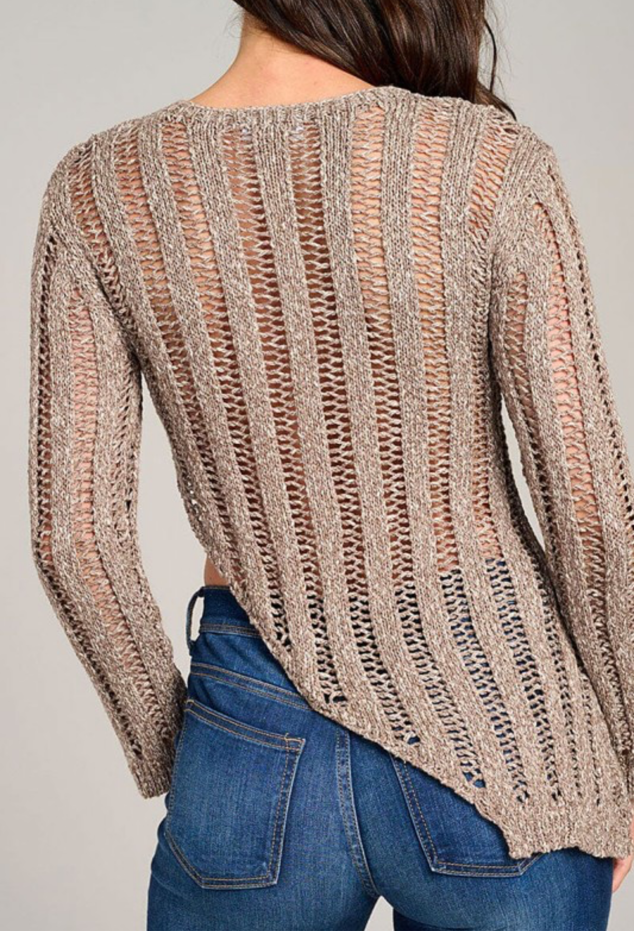 Asymmetrical-Hem Open Knit Sweater