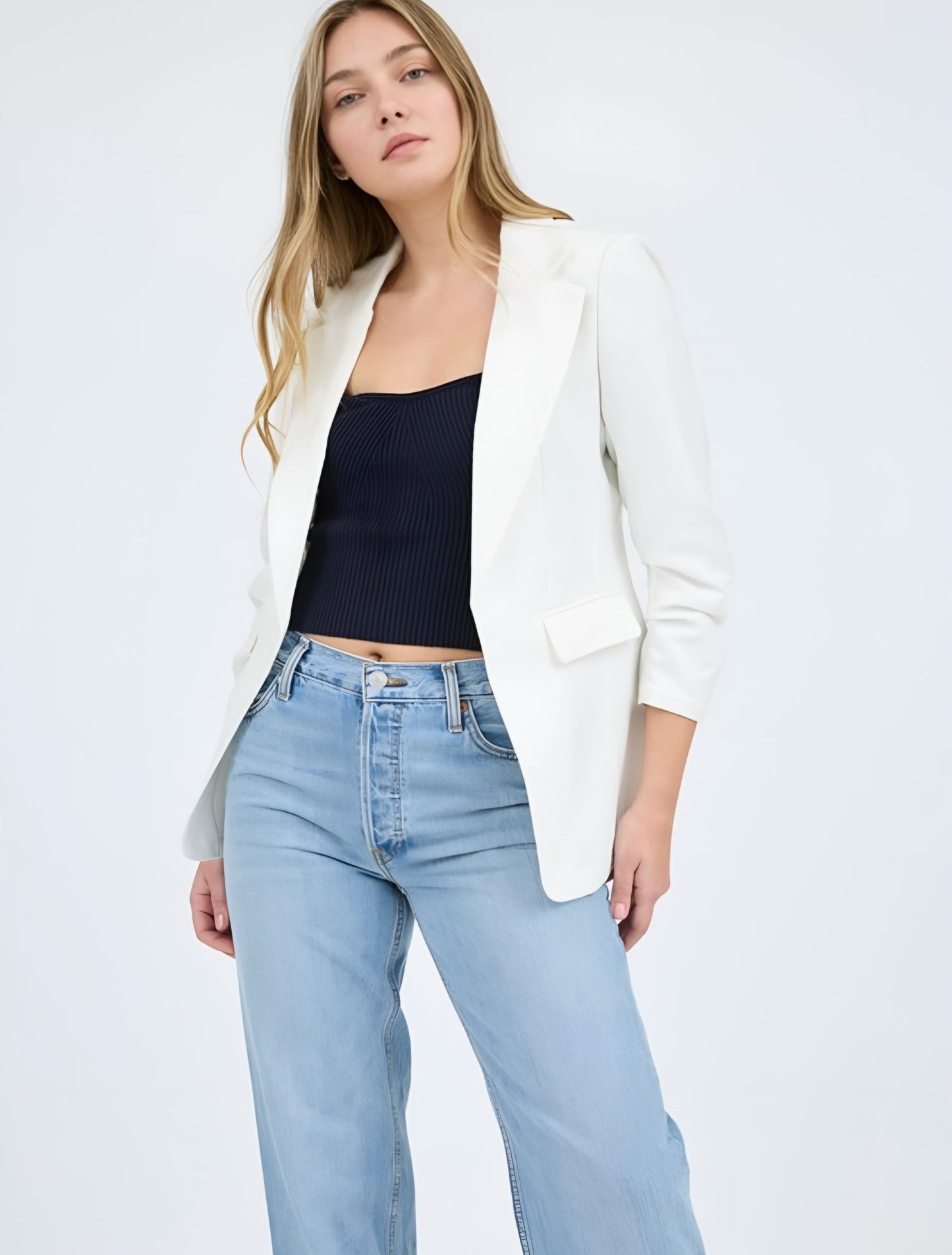 Linen Blazer with Scrunch Sleeves