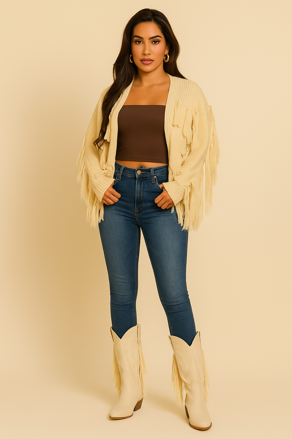 Tassel Knit Open Front Cardigan