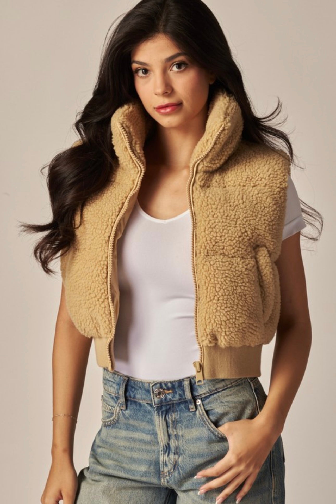 Fuzzy Sherpa Crop Puffer Vest