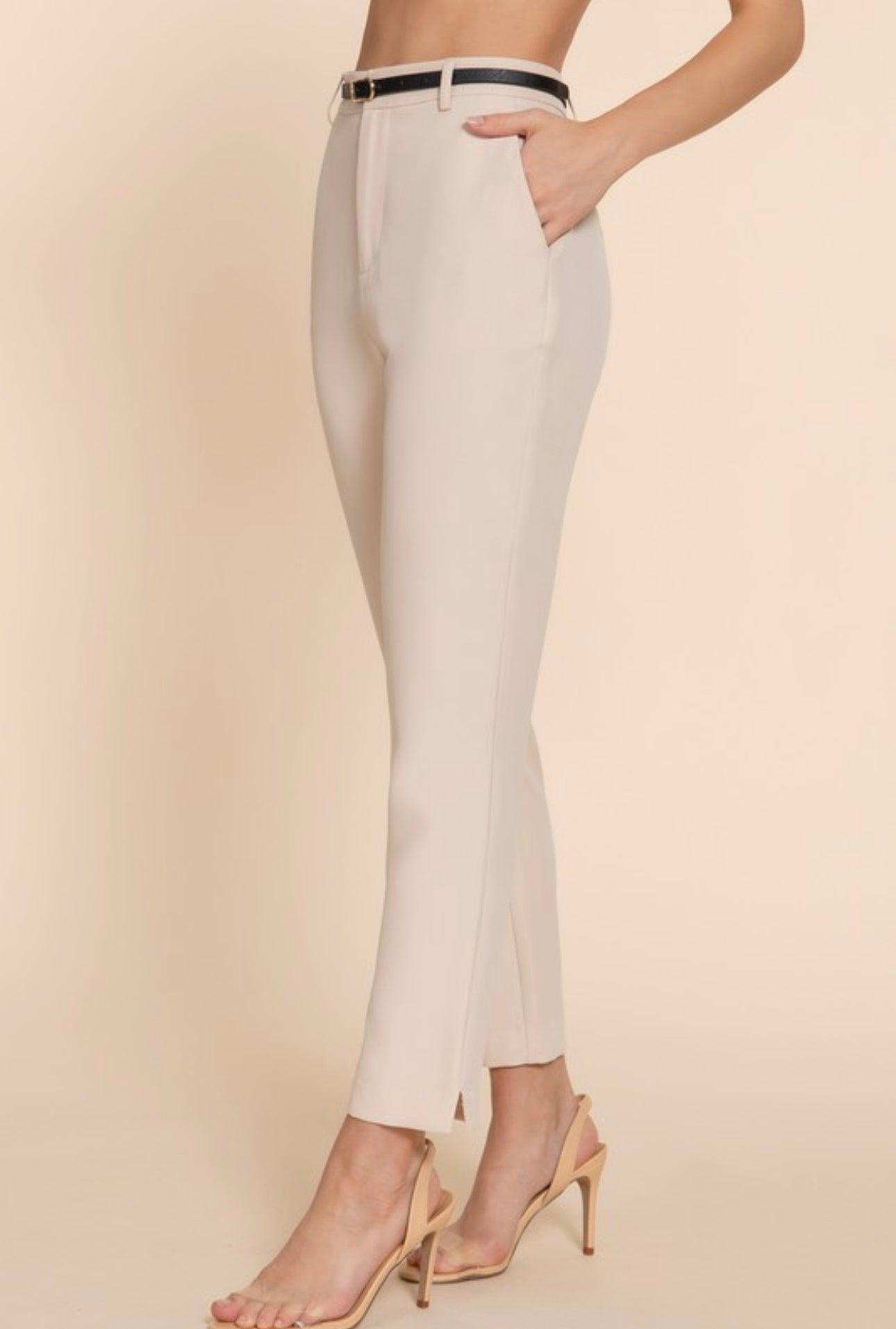 Straight Leg Dress Pants with Thin Black Belt