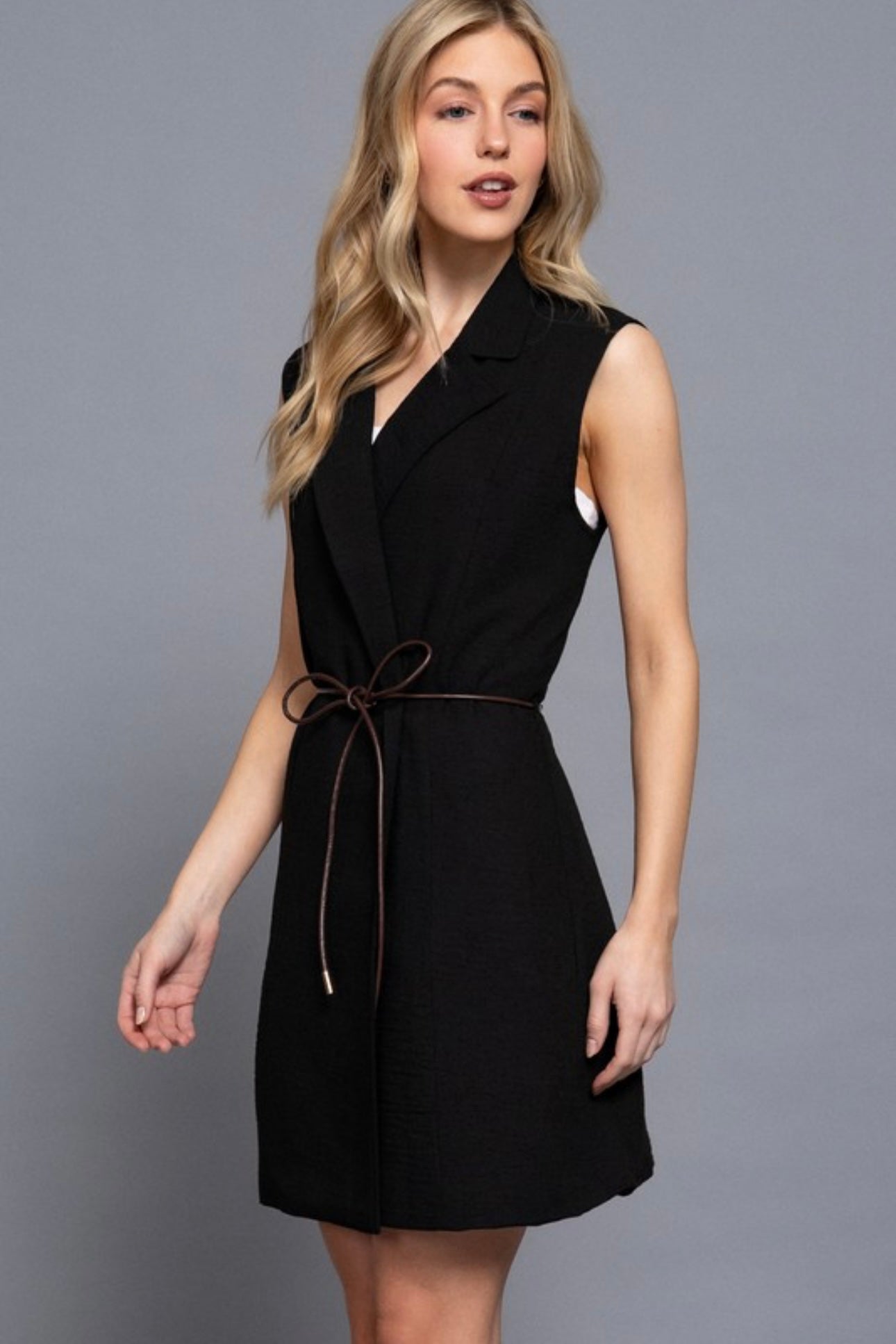 Sleeveless Blazer with Brown Rope belt