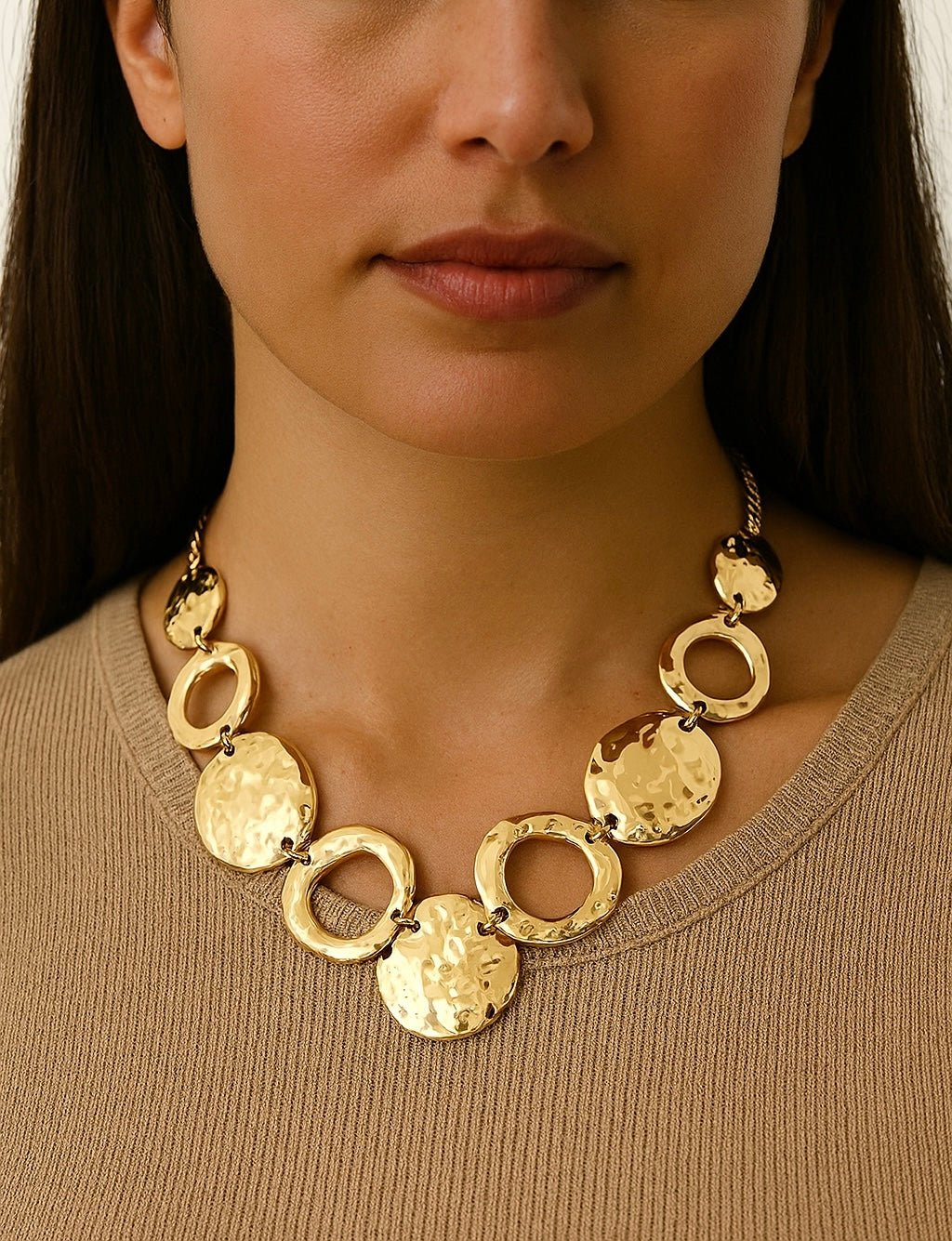 Hammered Circle Statement Necklace