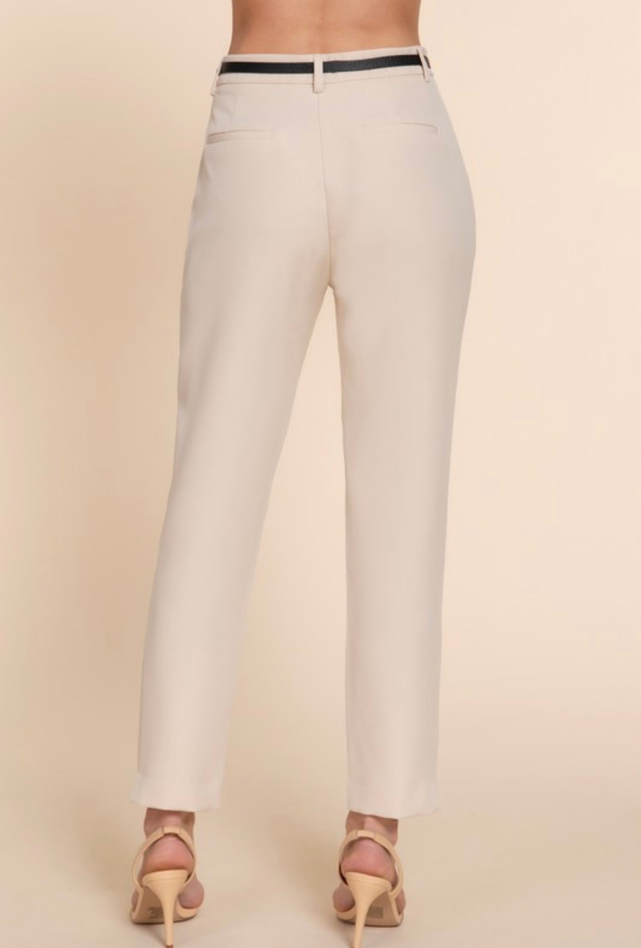 Straight Leg Dress Pants with Thin Black Belt