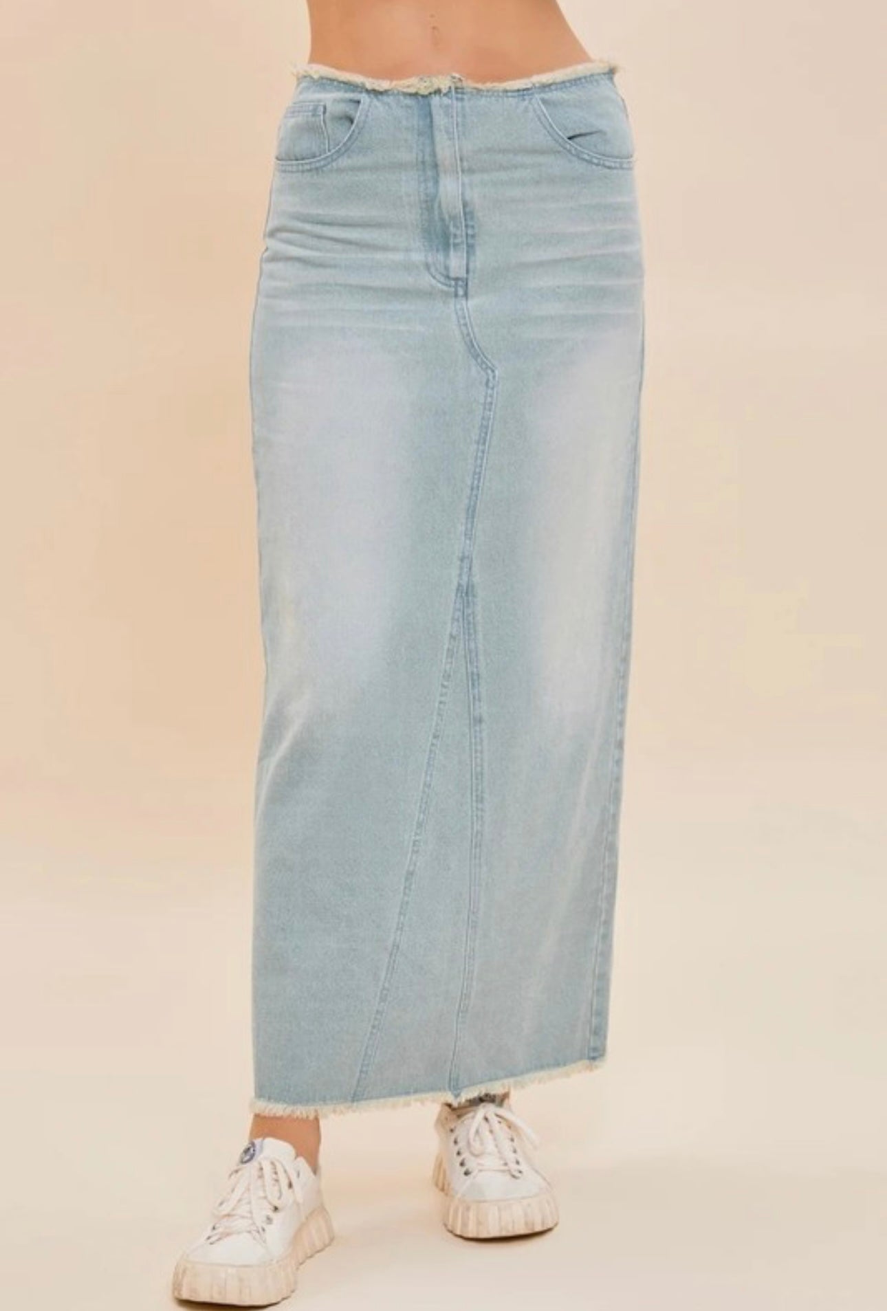 Raw Hem Denim Maxi Skirt