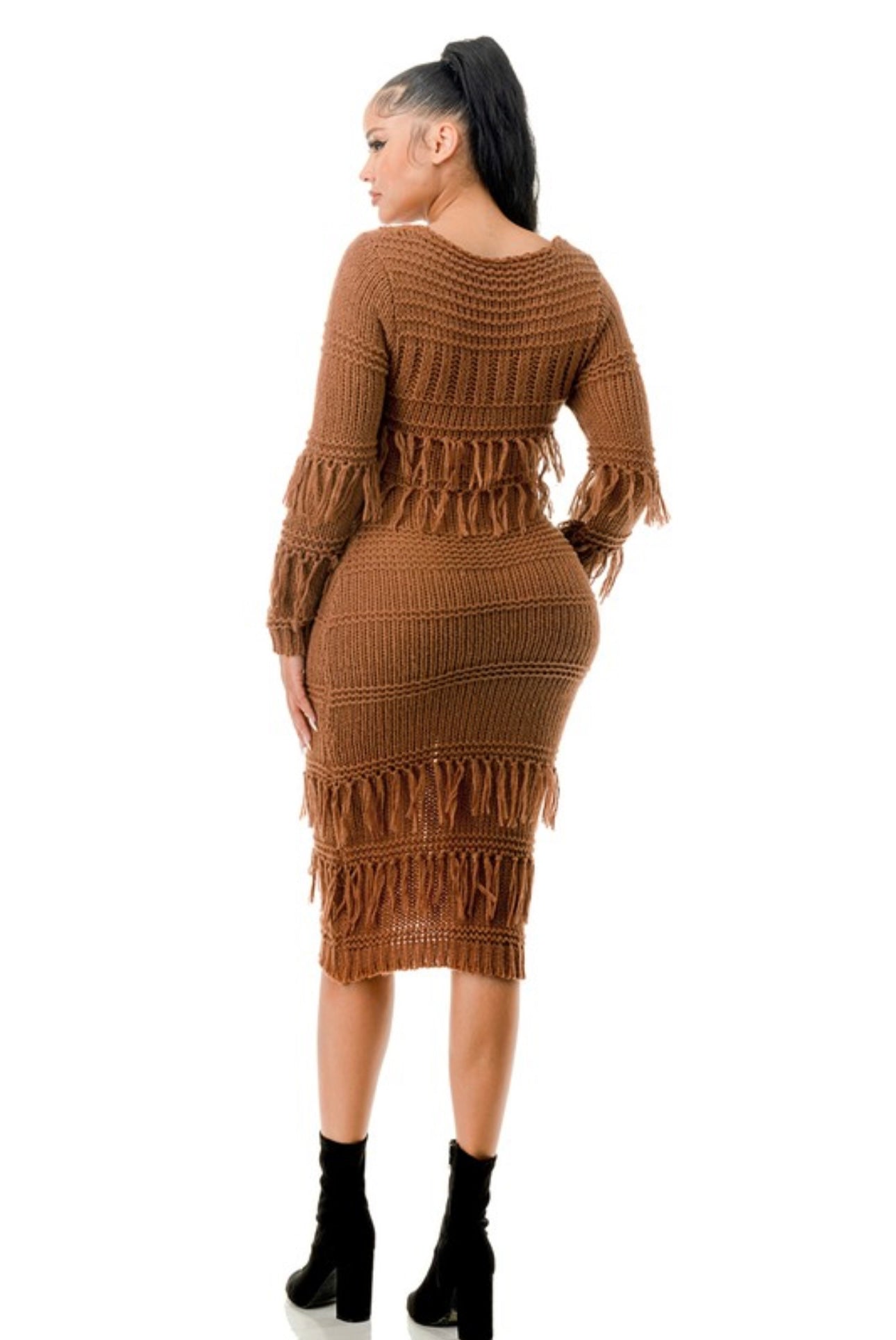 Tassel Crochet Scoop Maxi Sweater Dress