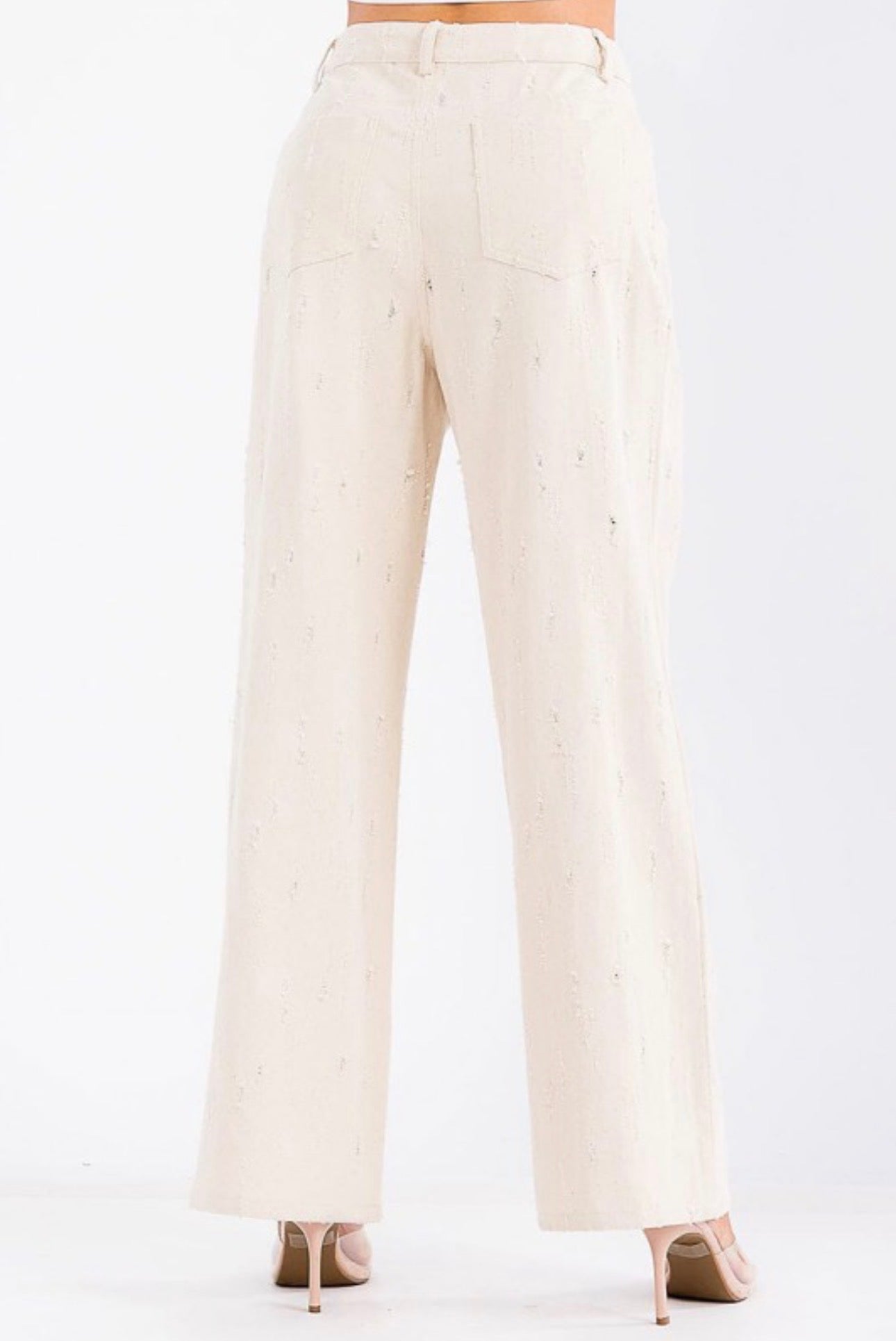 Linen Wide Leg Distressed Dress Pants
