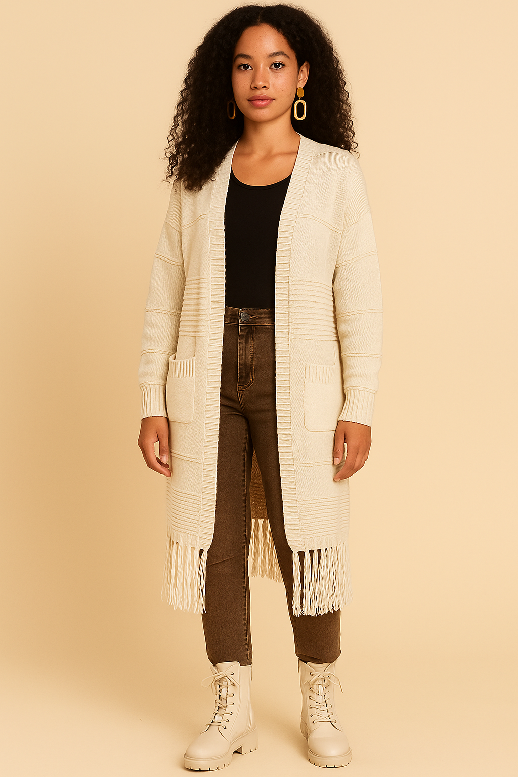 Tassel Hem Open Cardigan