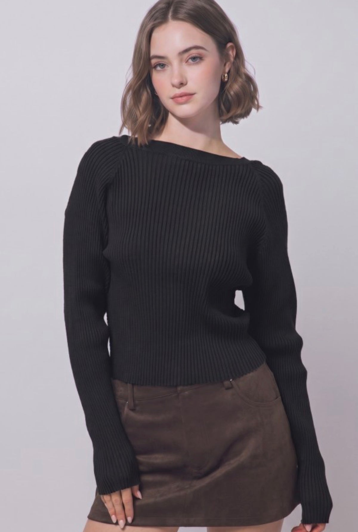 Twisted Back Rib Long Sleeve Sweater