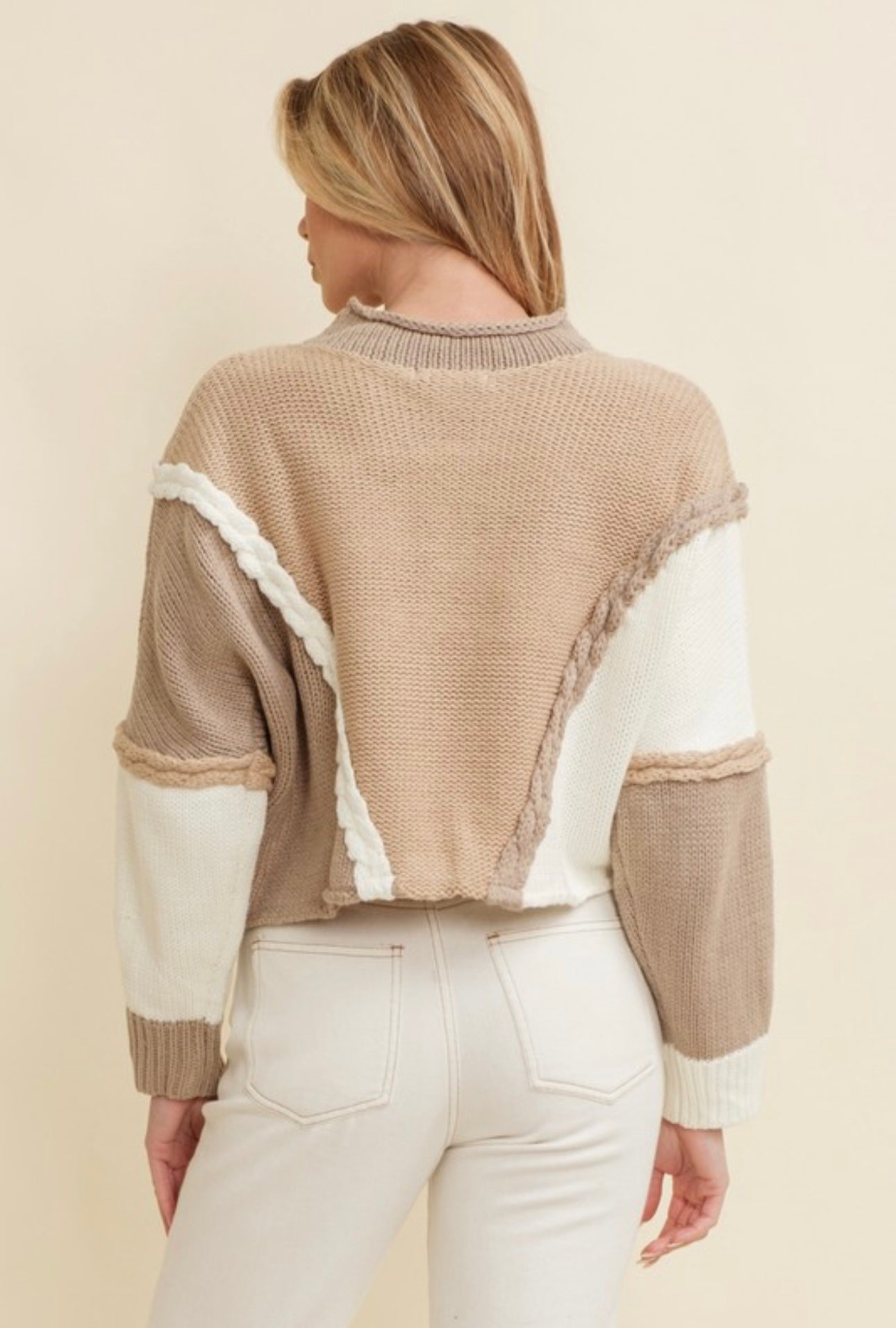 Tri Tone Mock Neck Crop Sweater