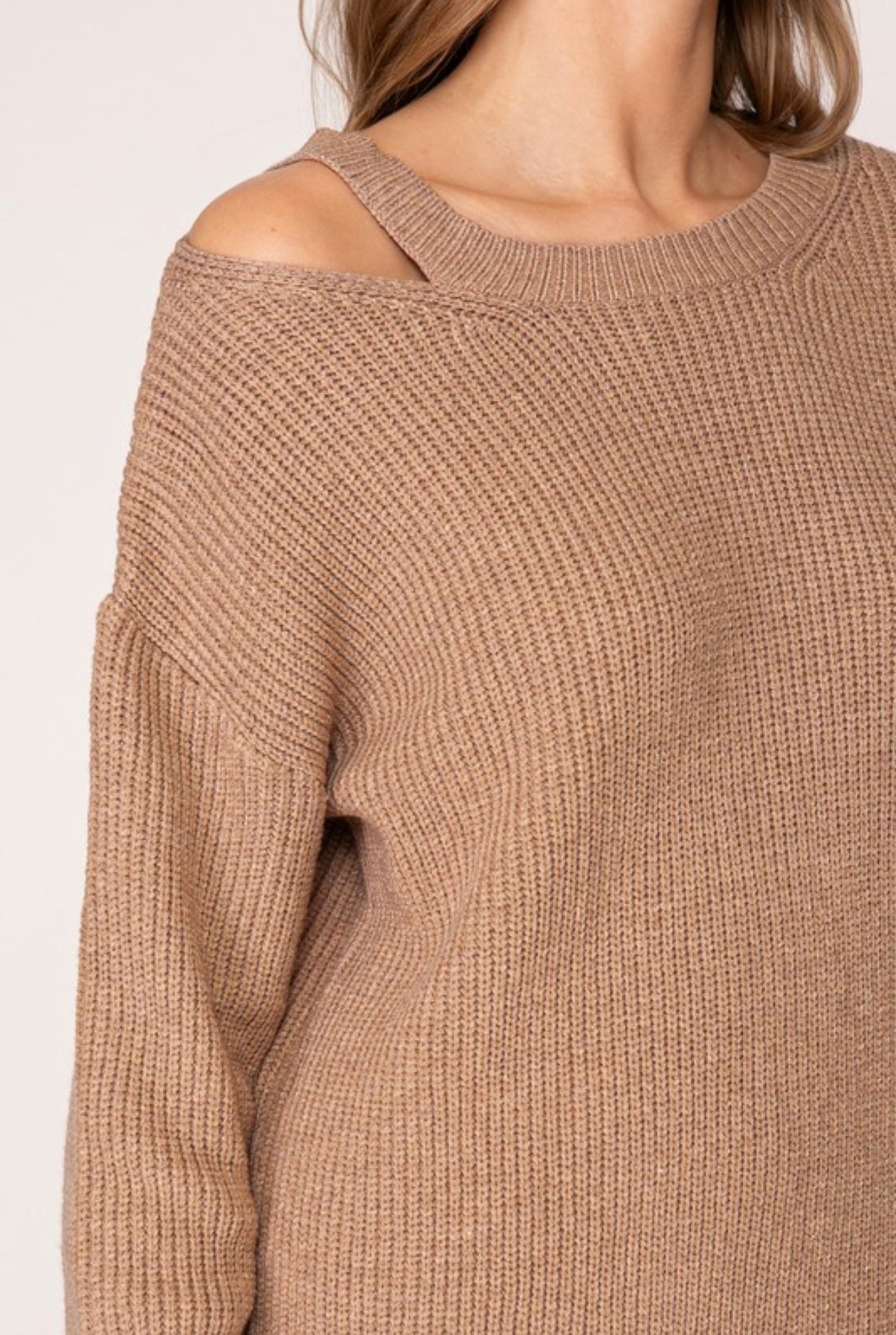 Single Cut Shoulder Ribbed Sweater