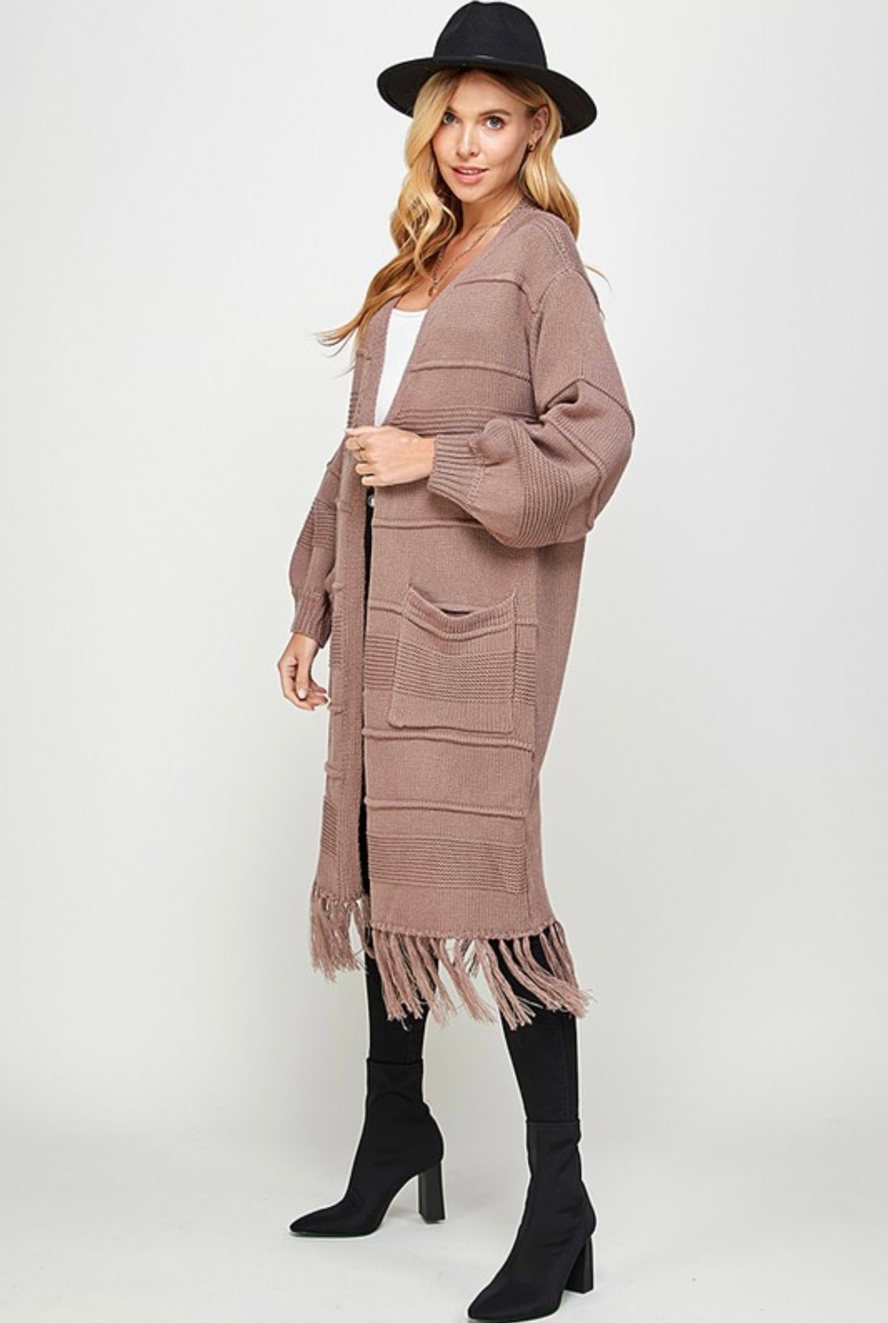 Tassel Hem Open Cardigan