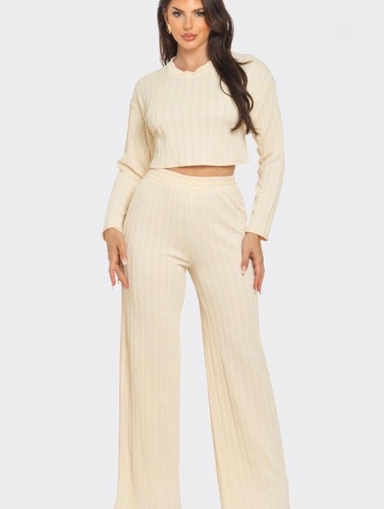 Two-Pieces Ribbed Cable knit Cropped Set