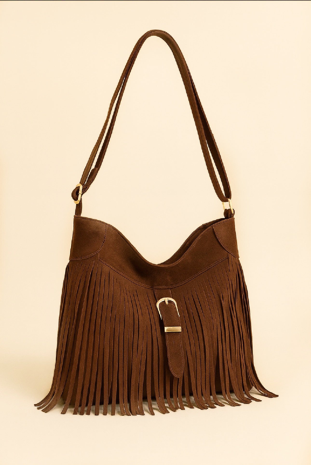 Fringe Suede Buckle Saddle Purse