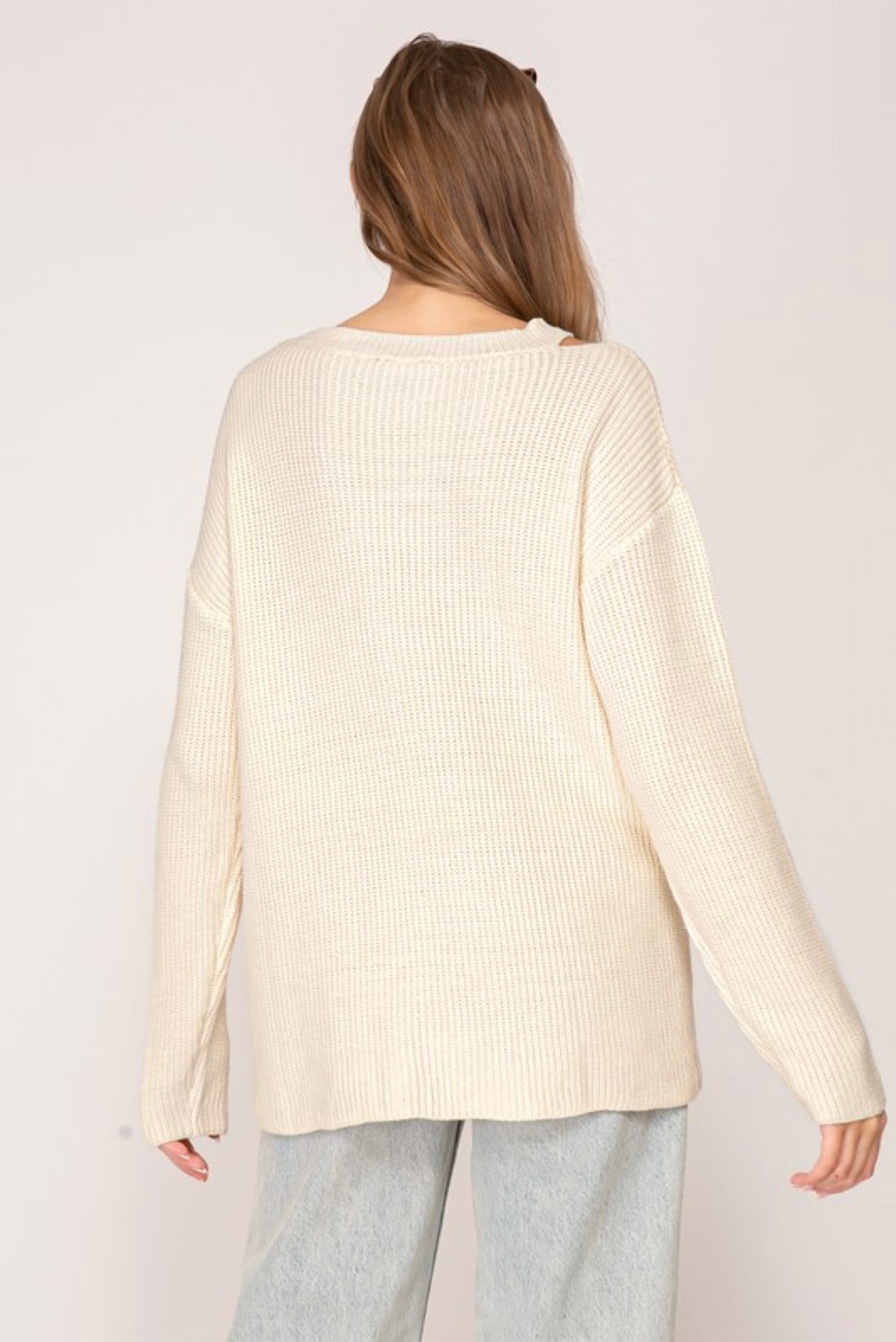Single Cut Shoulder Ribbed Sweater