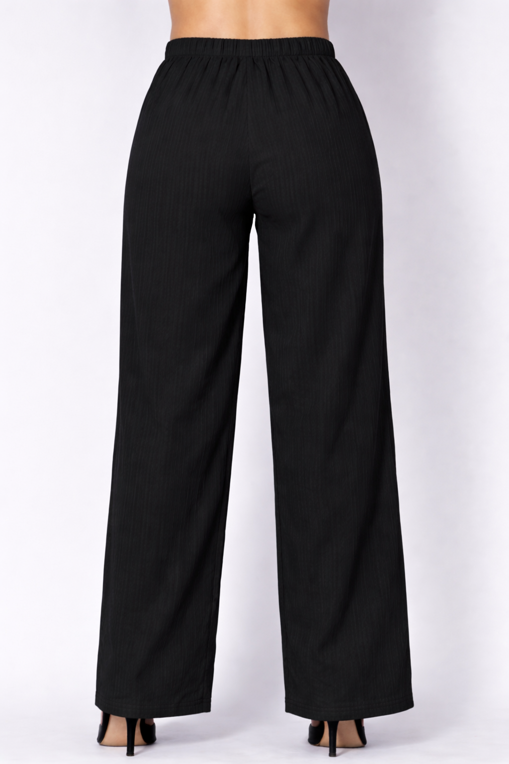Flowy Crepe Ribbed Wide Leg Pants