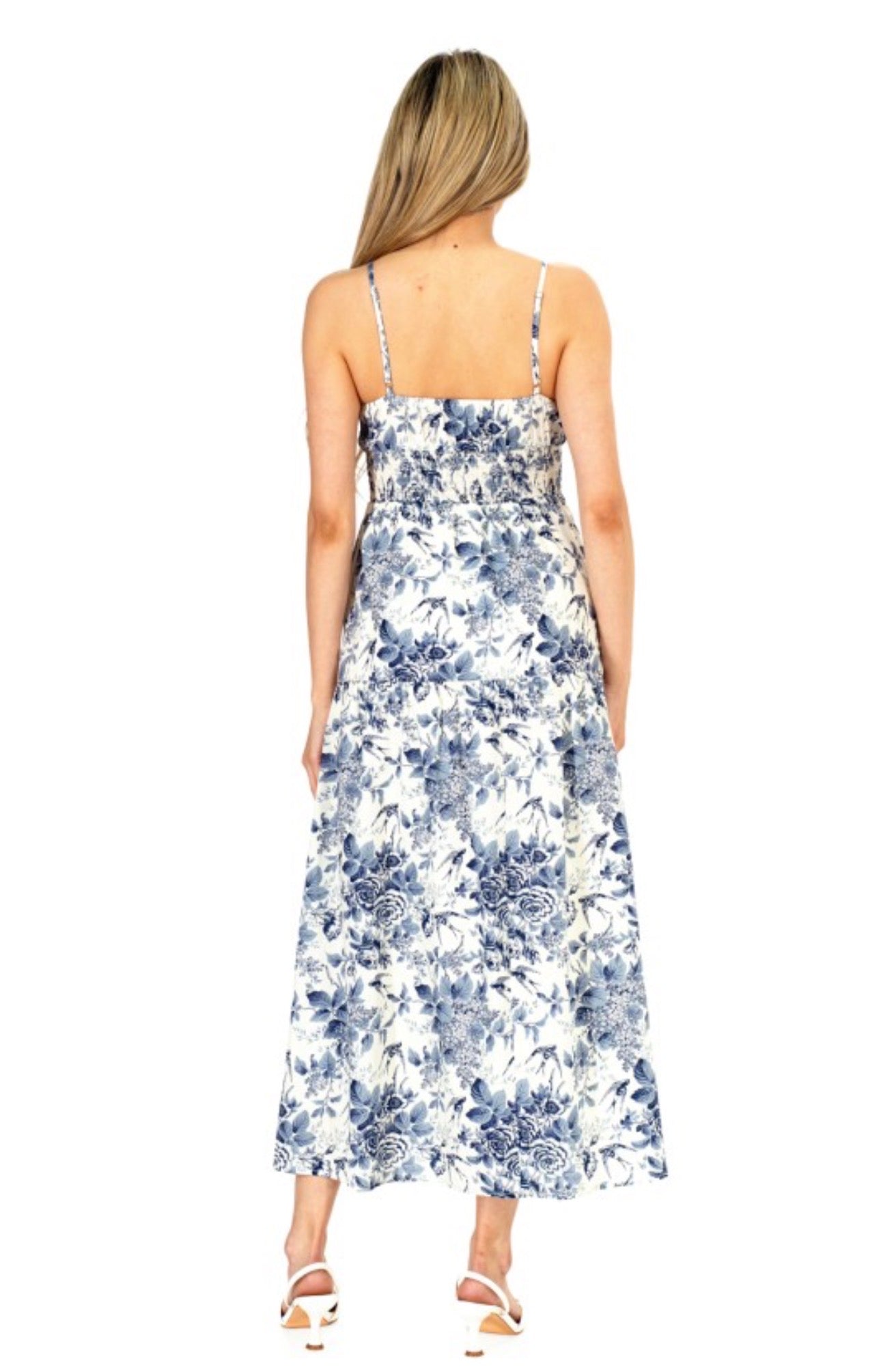 Delft Blue Floral V Neck Maxi Dress
