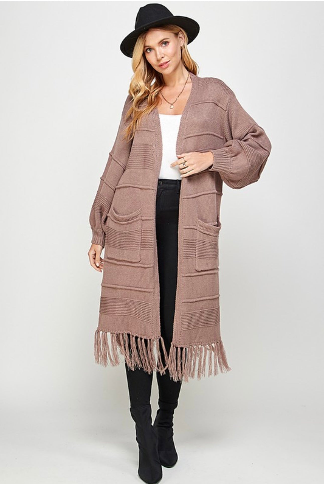 Tassel Hem Open Cardigan
