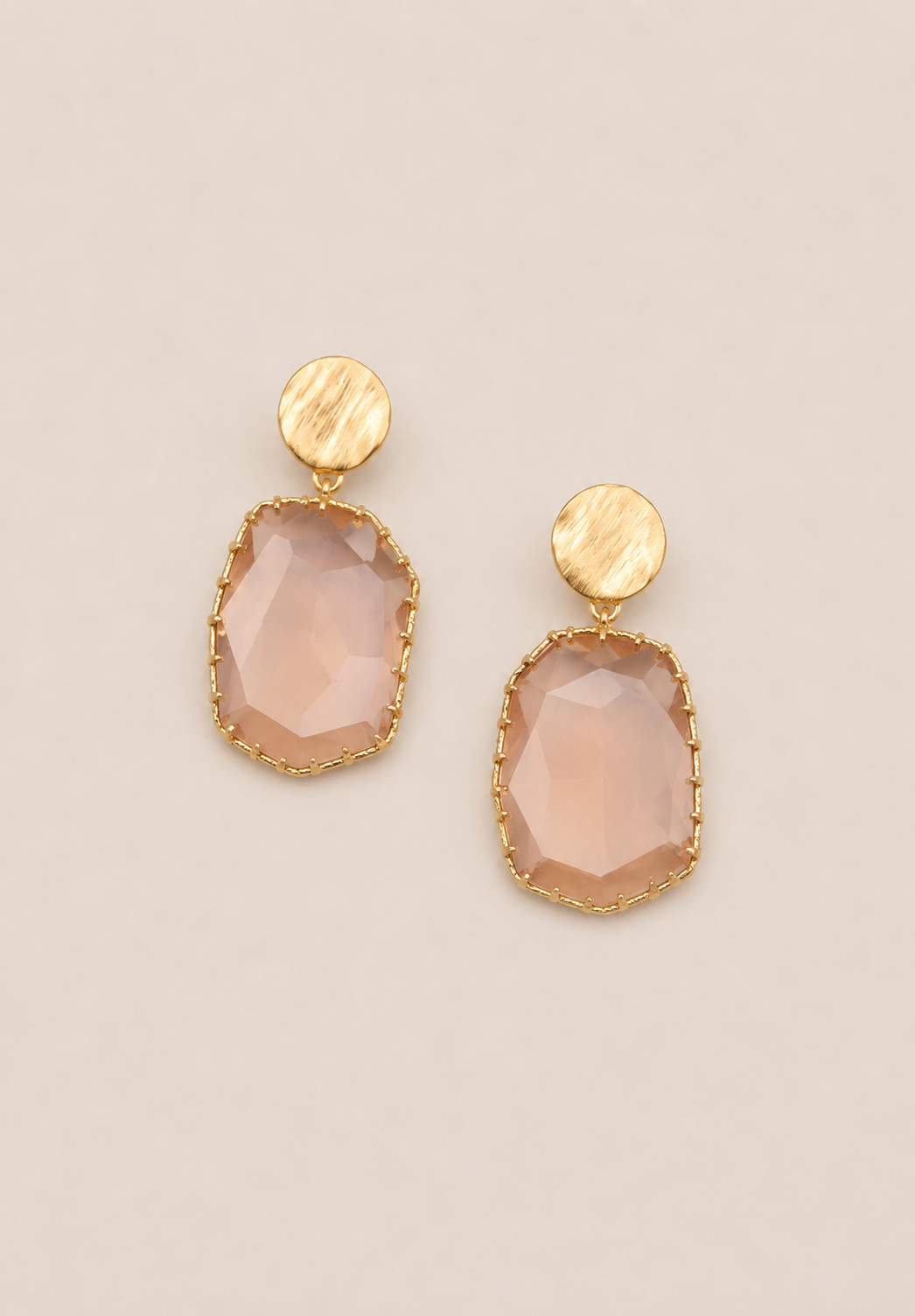 Pink Stone and Gold Circle Dangle Earrings