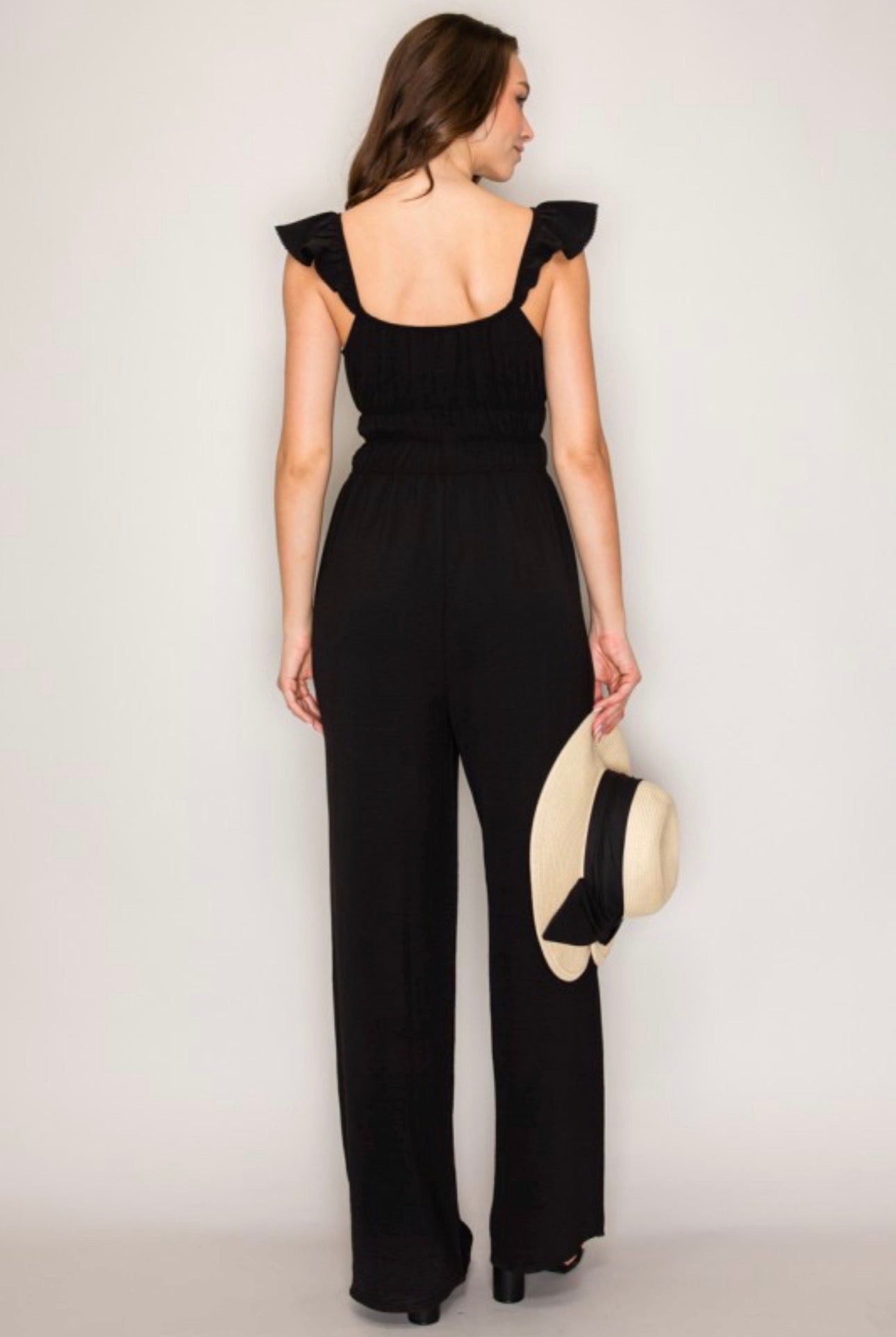Black Peasant Smock Jumpsuit