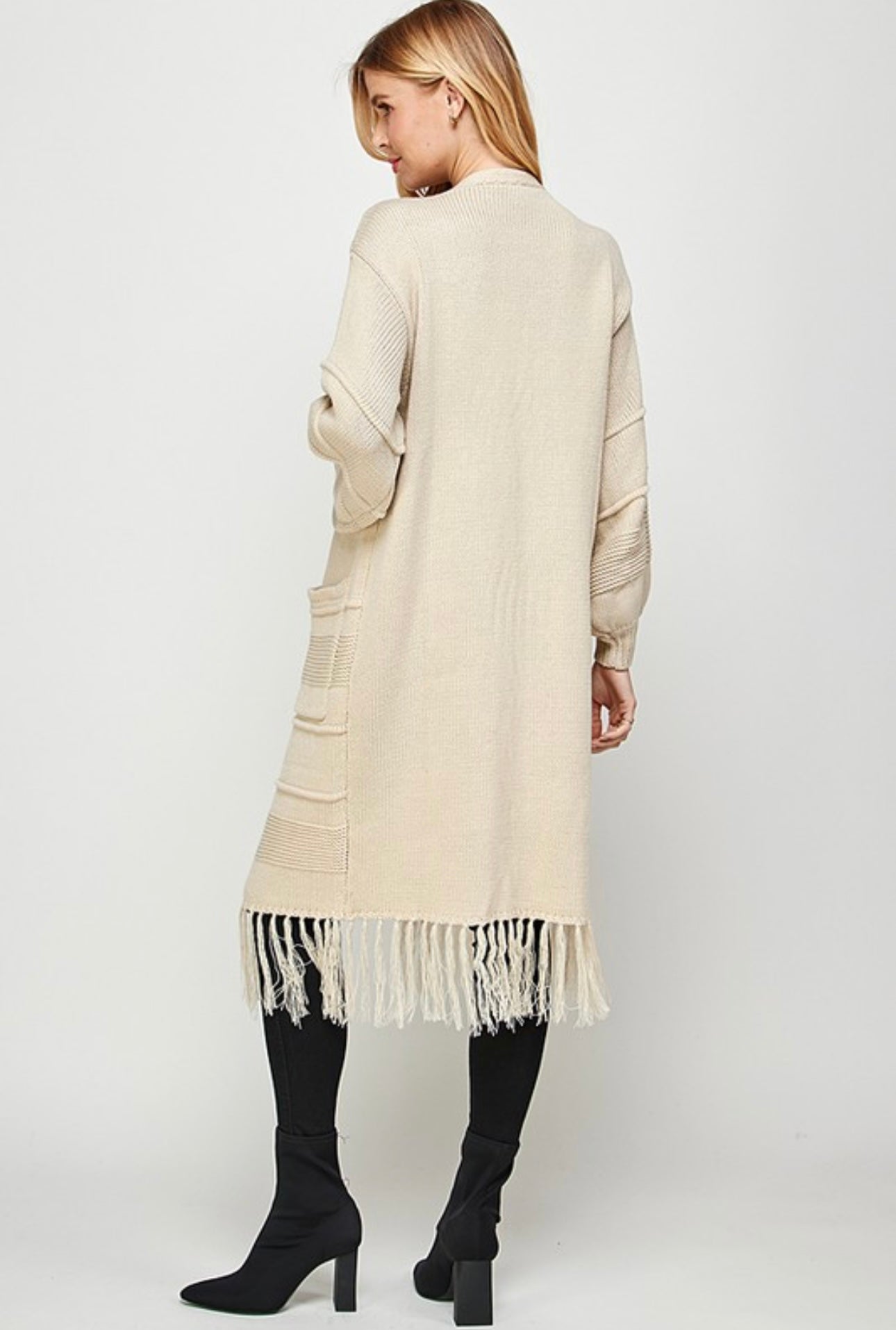 Tassel Hem Open Cardigan