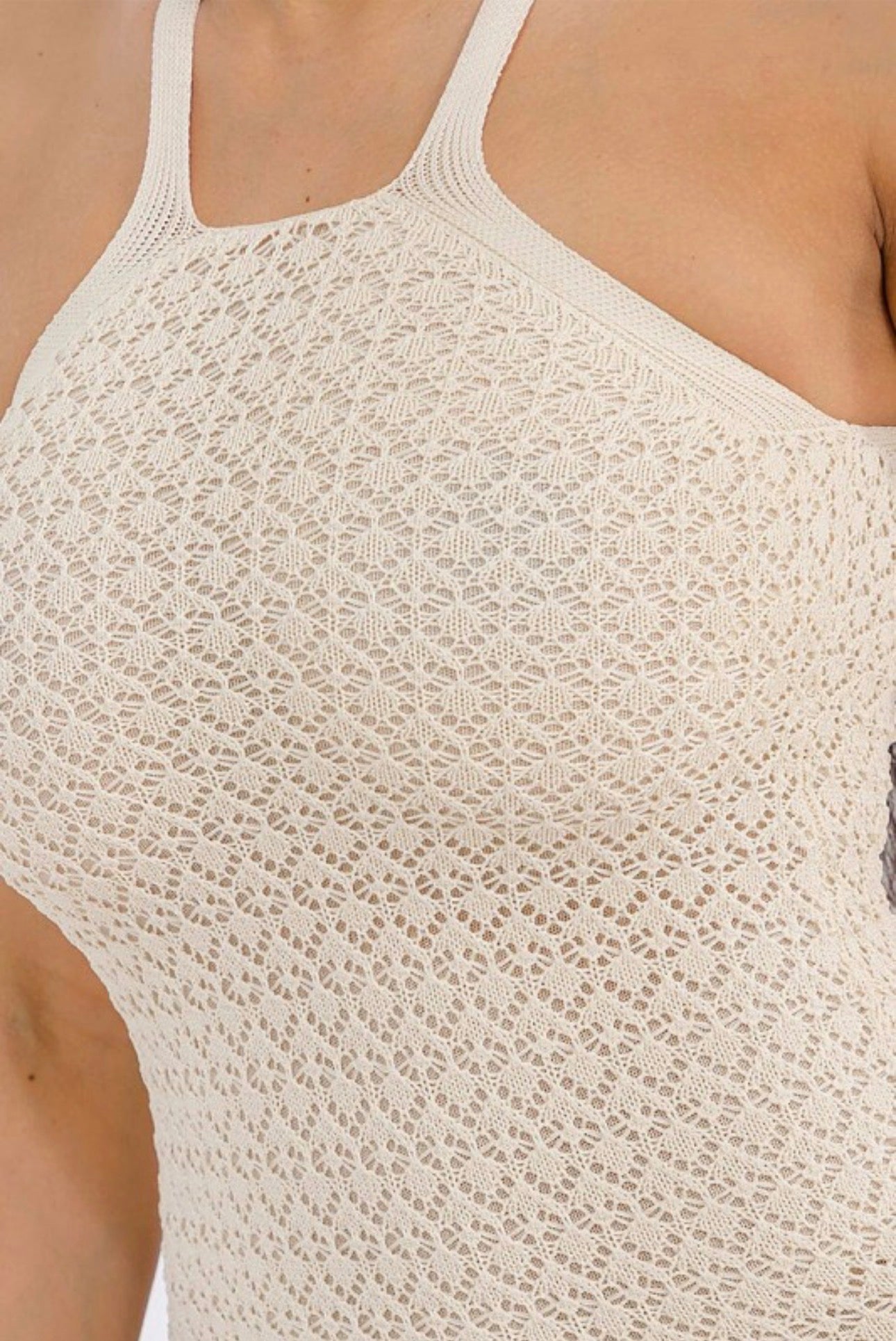 Cream Crochet Halter Midi Dress