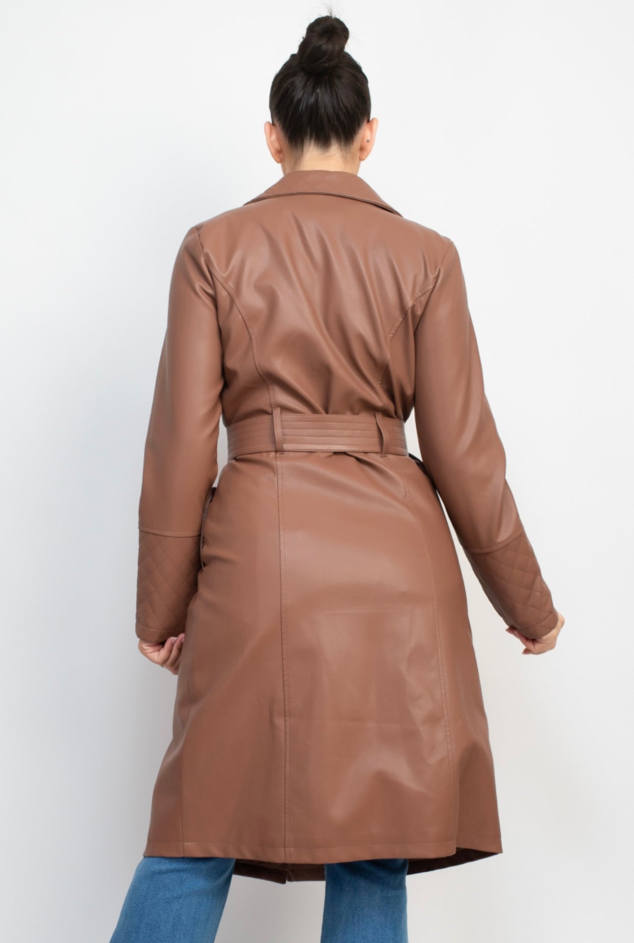 Leather Double Button Trench Coat