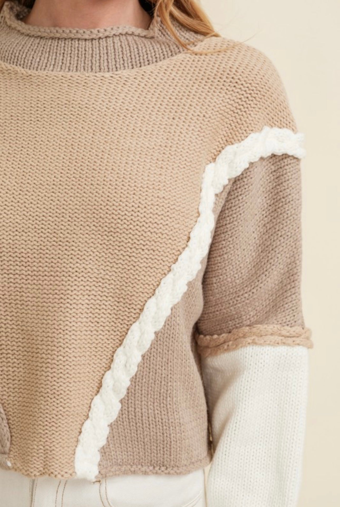 Tri Tone Mock Neck Crop Sweater