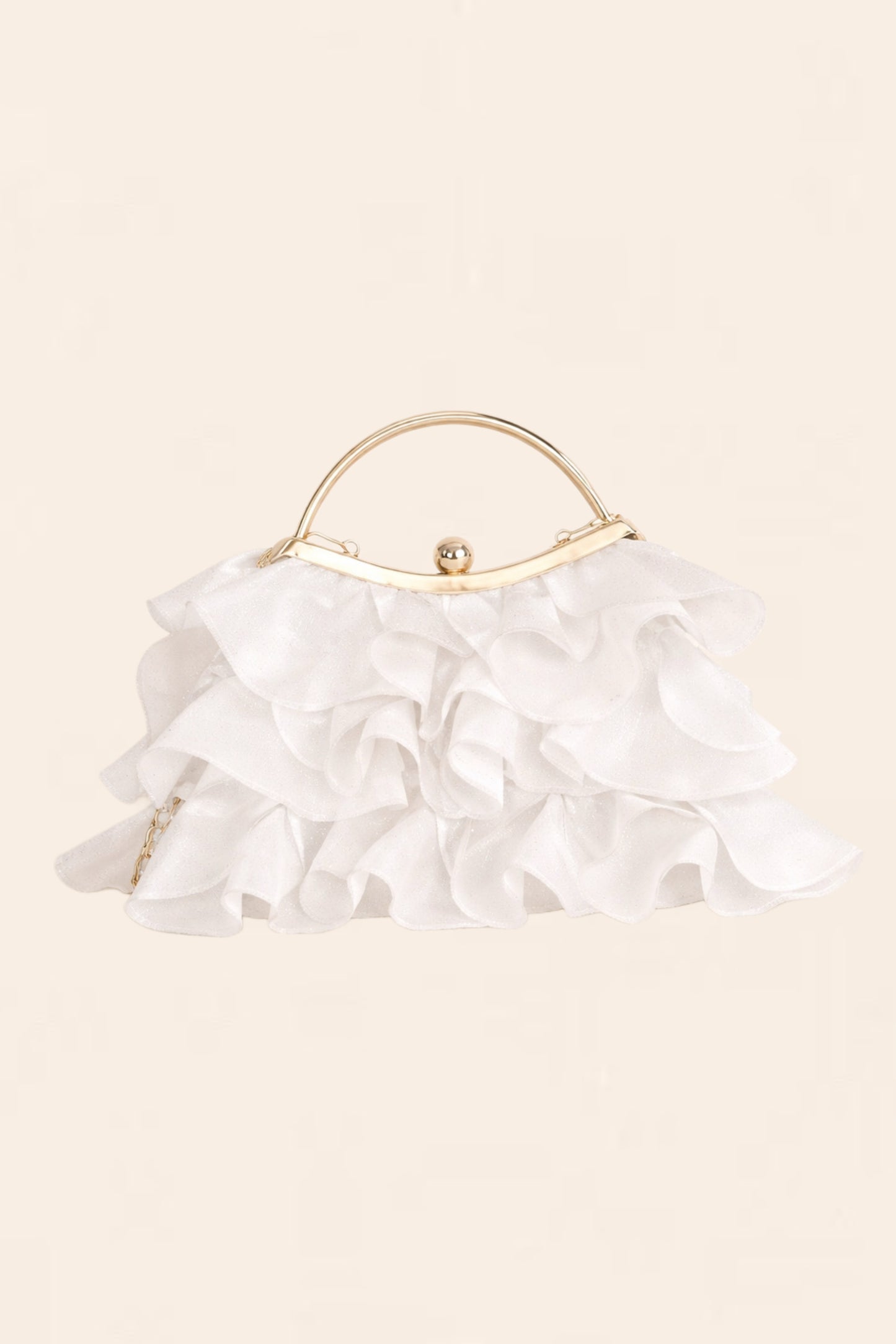 White Ruffle Kiss Closure Clutch