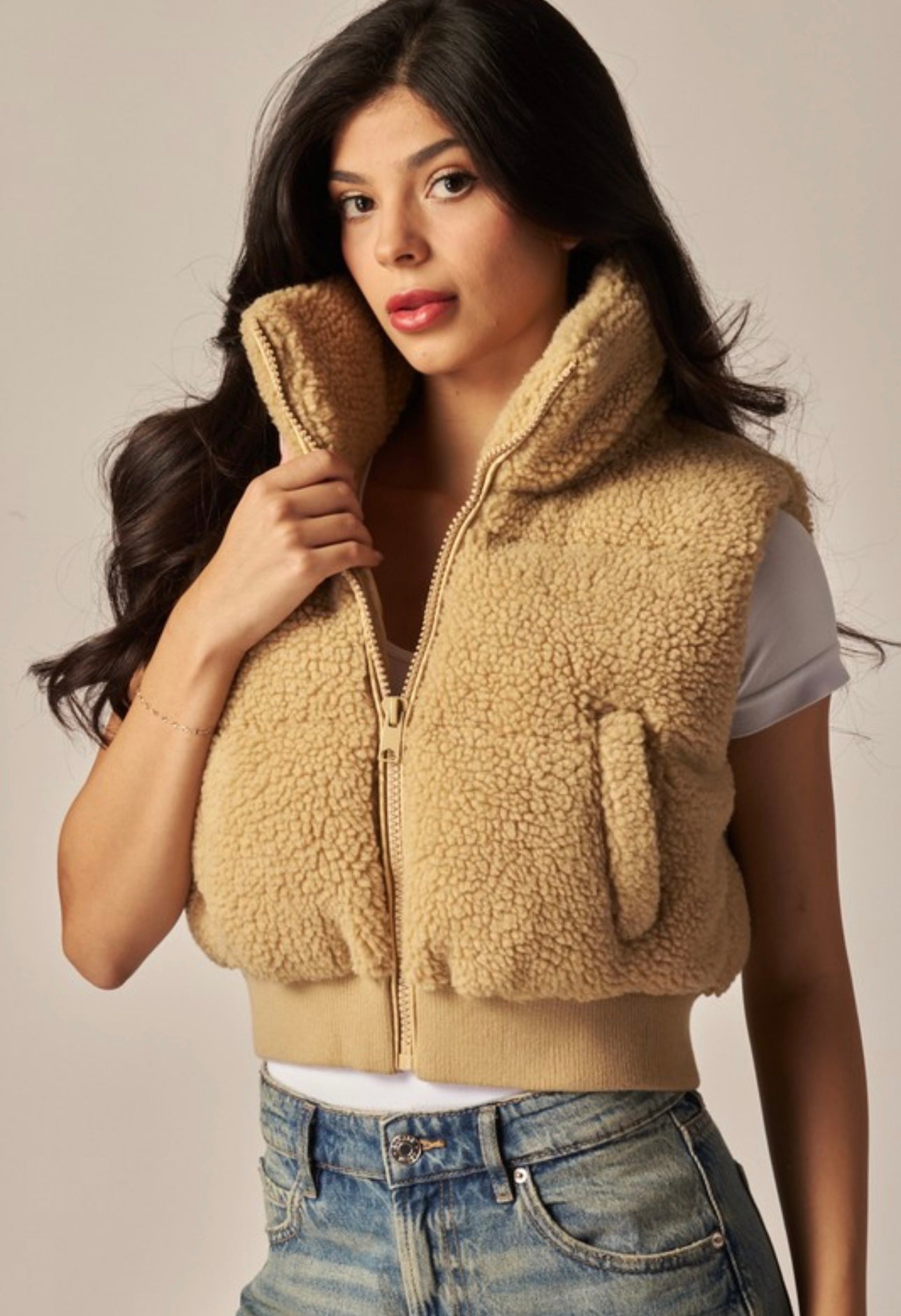 Fuzzy Sherpa Crop Puffer Vest