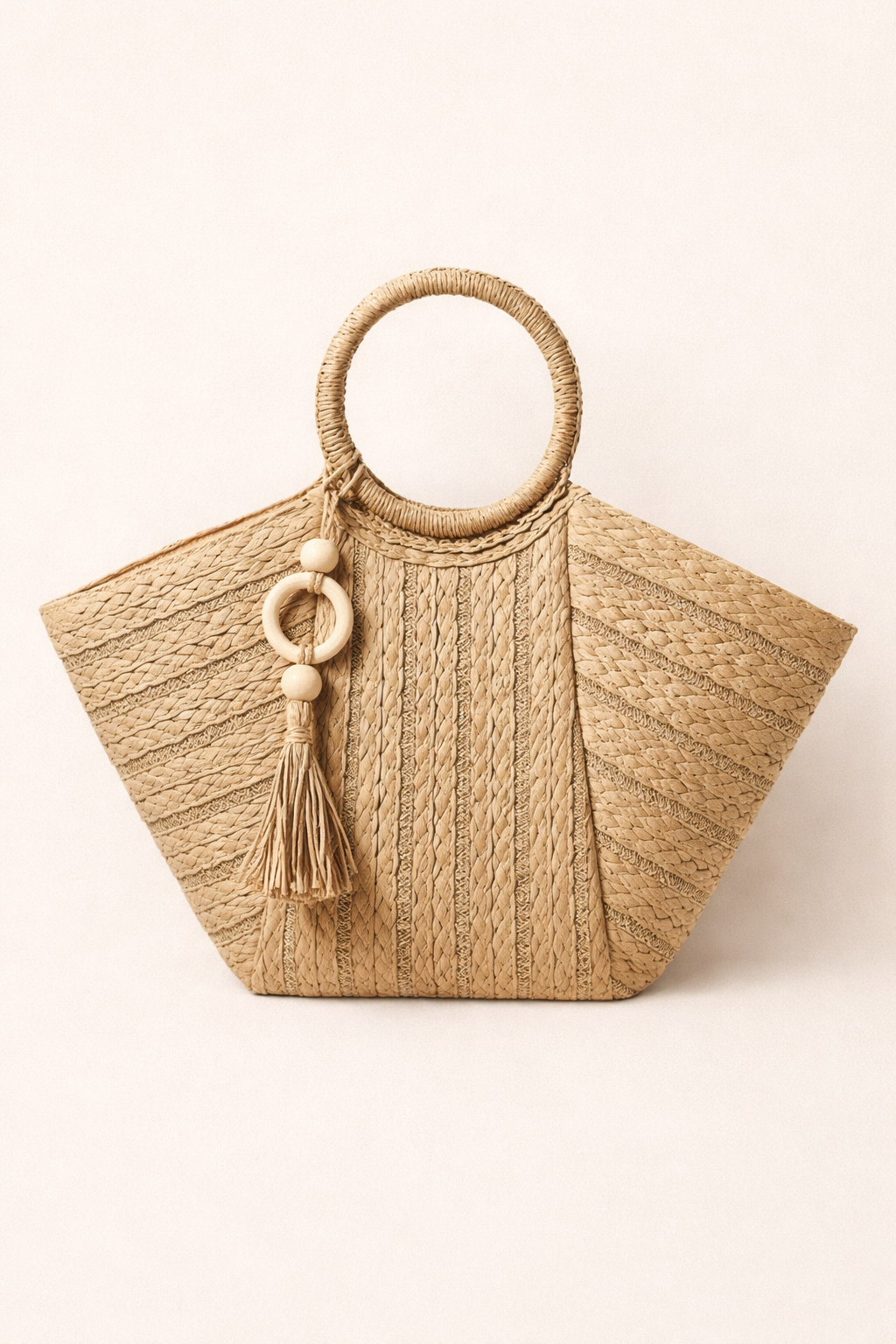 Boho Straw and Gold Tote with Circle Handle