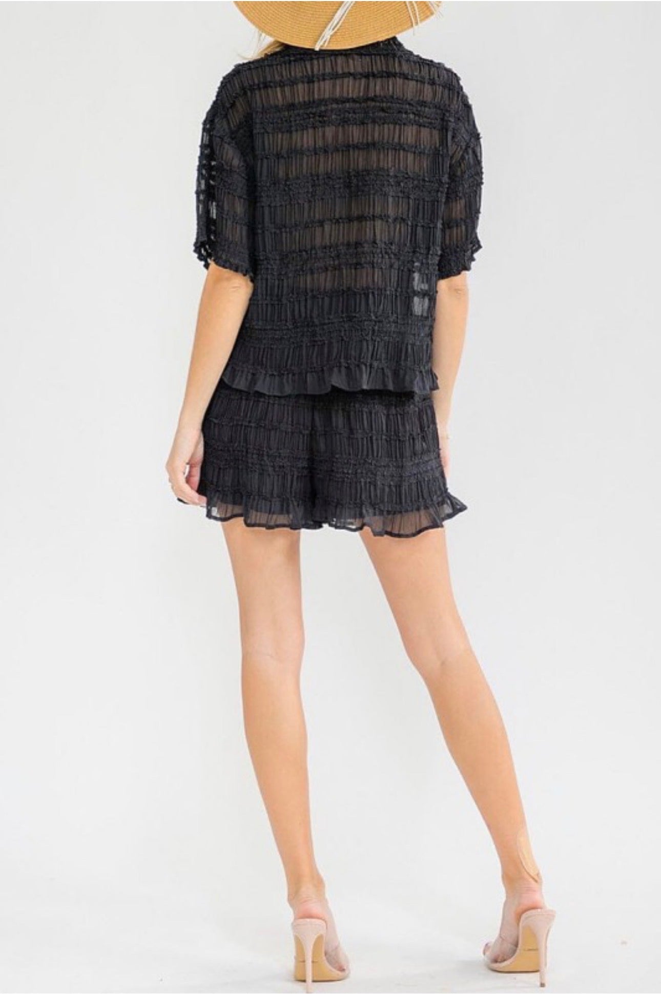 Ruffle Crinkle Set Button-Up and Shorts