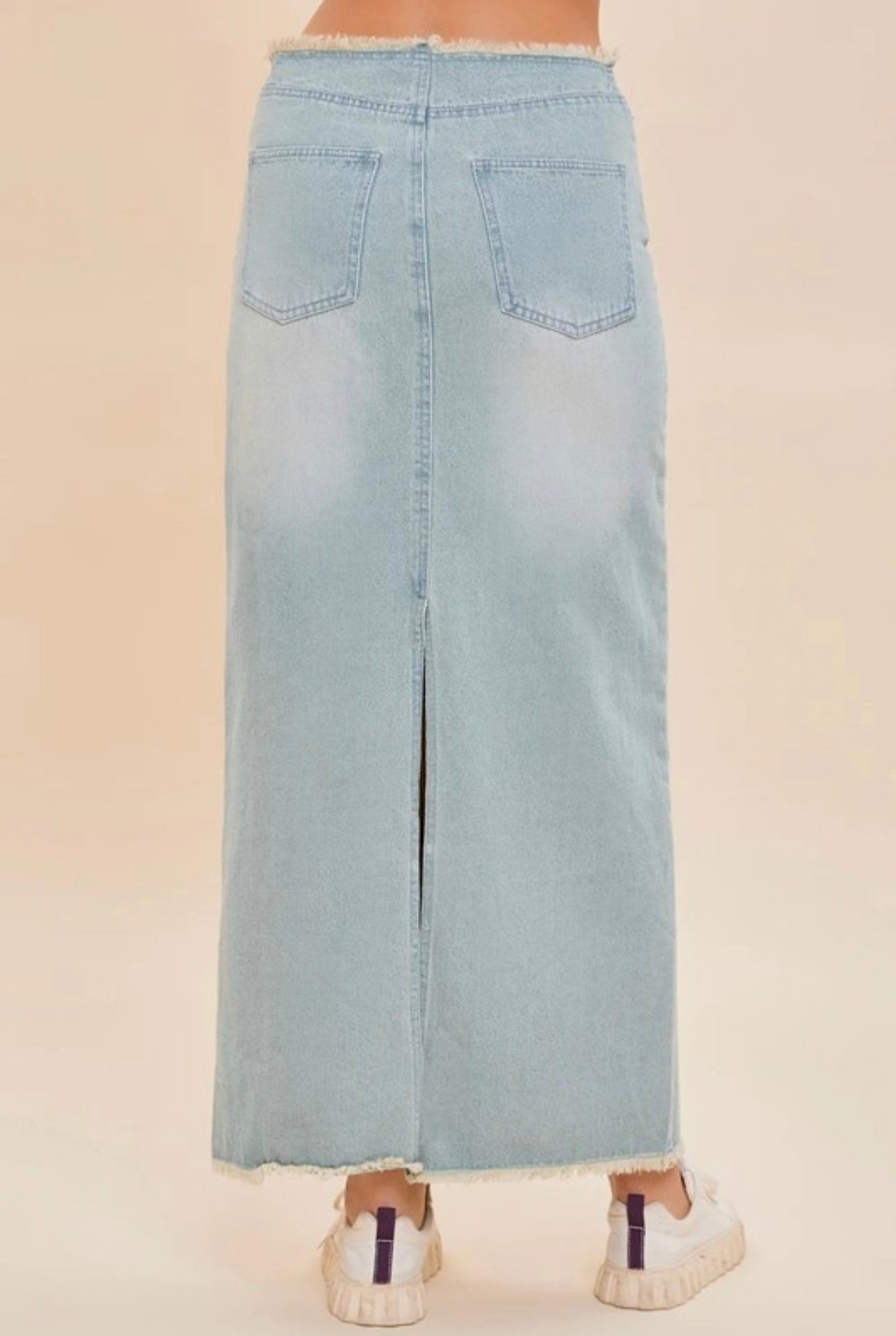 Raw Hem Denim Maxi Skirt