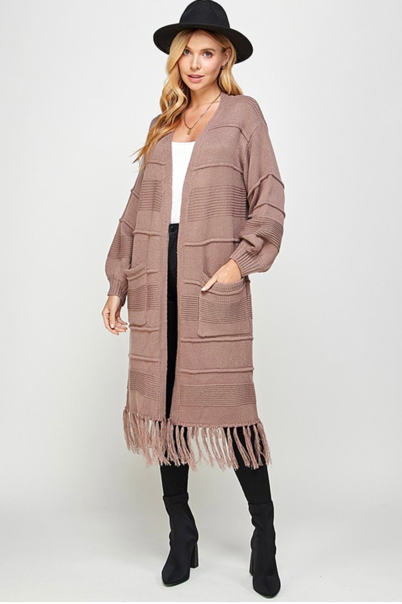 Tassel Hem Open Cardigan