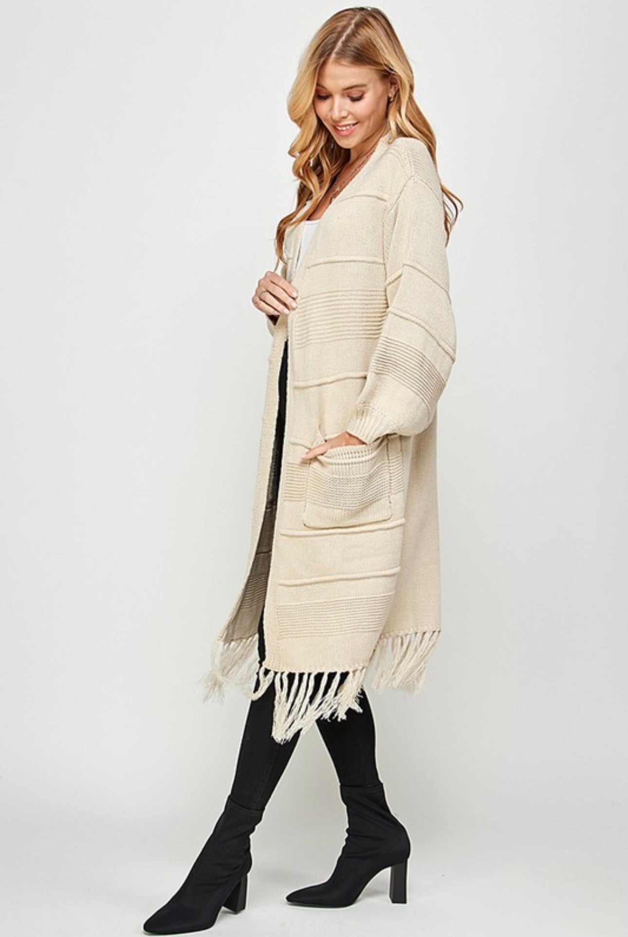 Tassel Hem Open Cardigan
