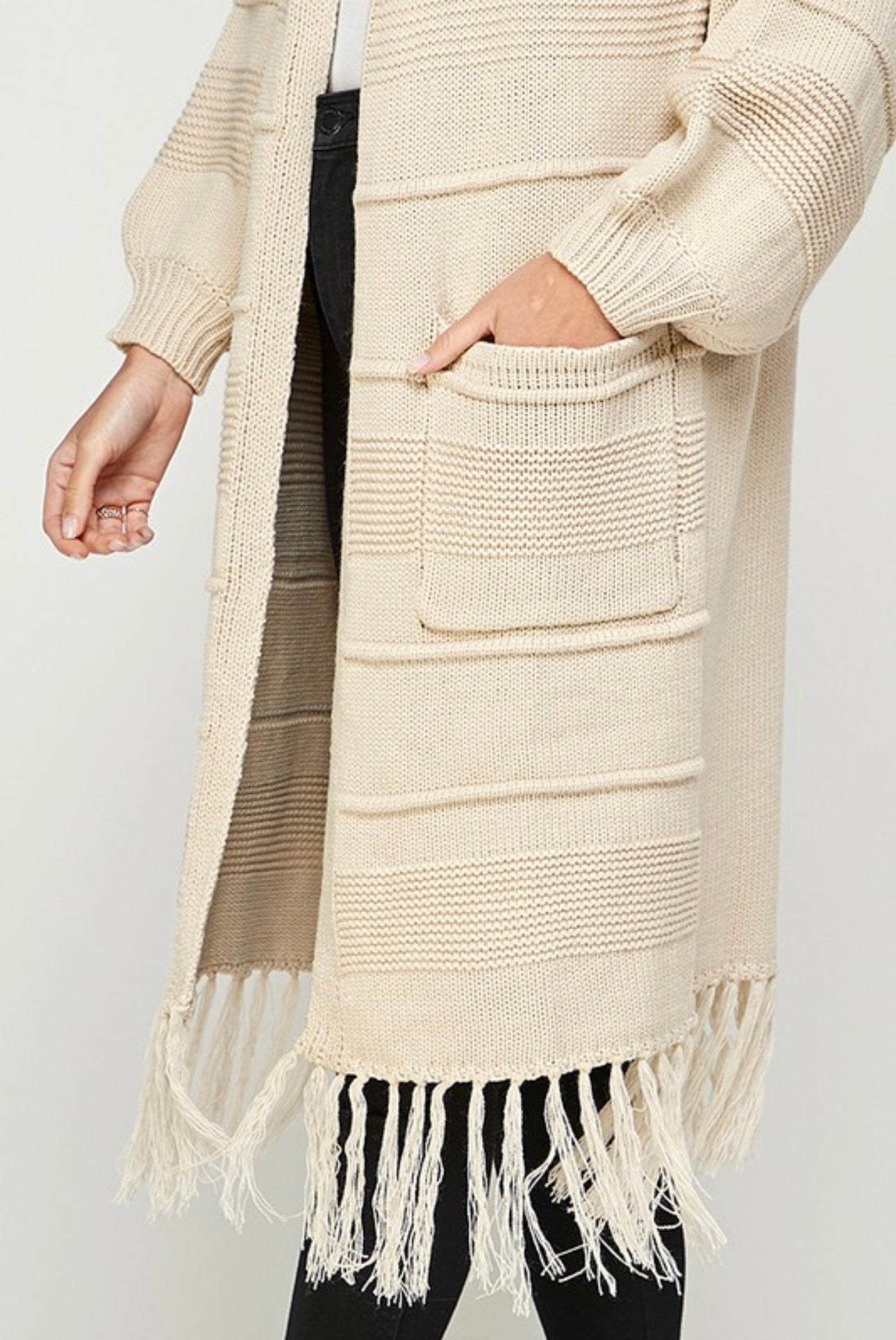 Tassel Hem Open Cardigan