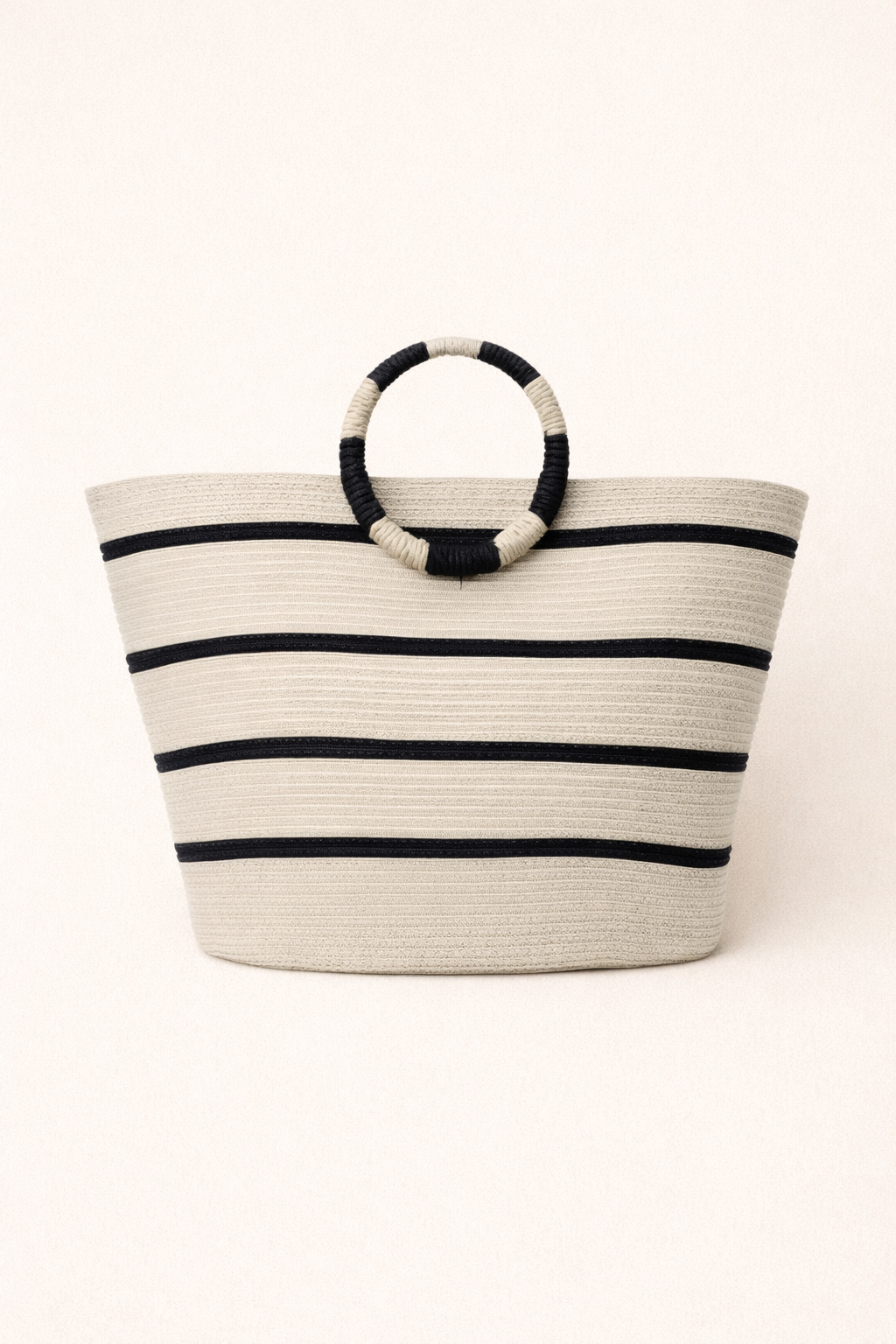 Striped Zip Beach Tote with Circle Handles