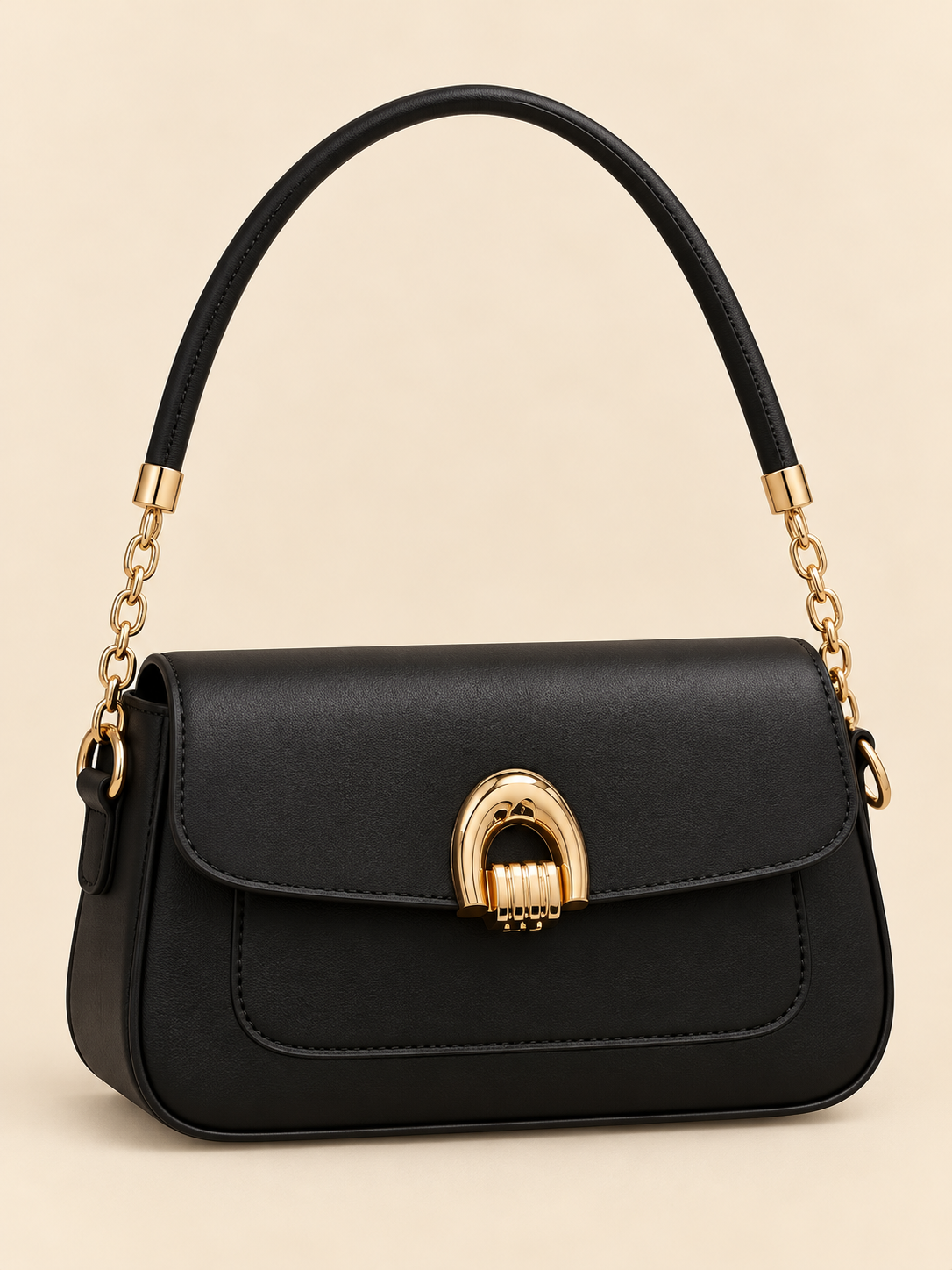 Black Mini Saddle Purse with Gold Arch Closure