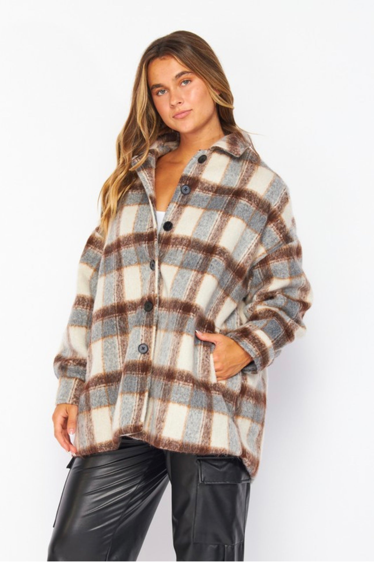 Soft Thick Plaid Button Shacket