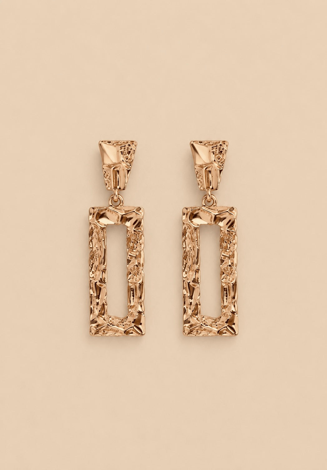 Gold Textured Rectangle Drop Earrings